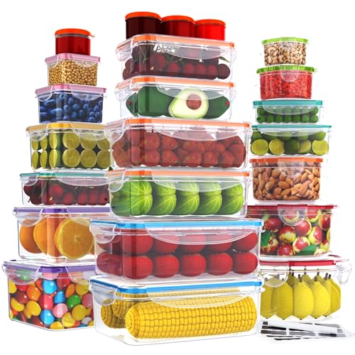 RockBerry 56 PCS Food Storage Containers with Lids Airtight- Plastic Container for Pantry Kitchen Organization-Microwave Dishwasher,Freezer Safe 100% Leak Proof (28 Stackable Boxes-28 Lids)