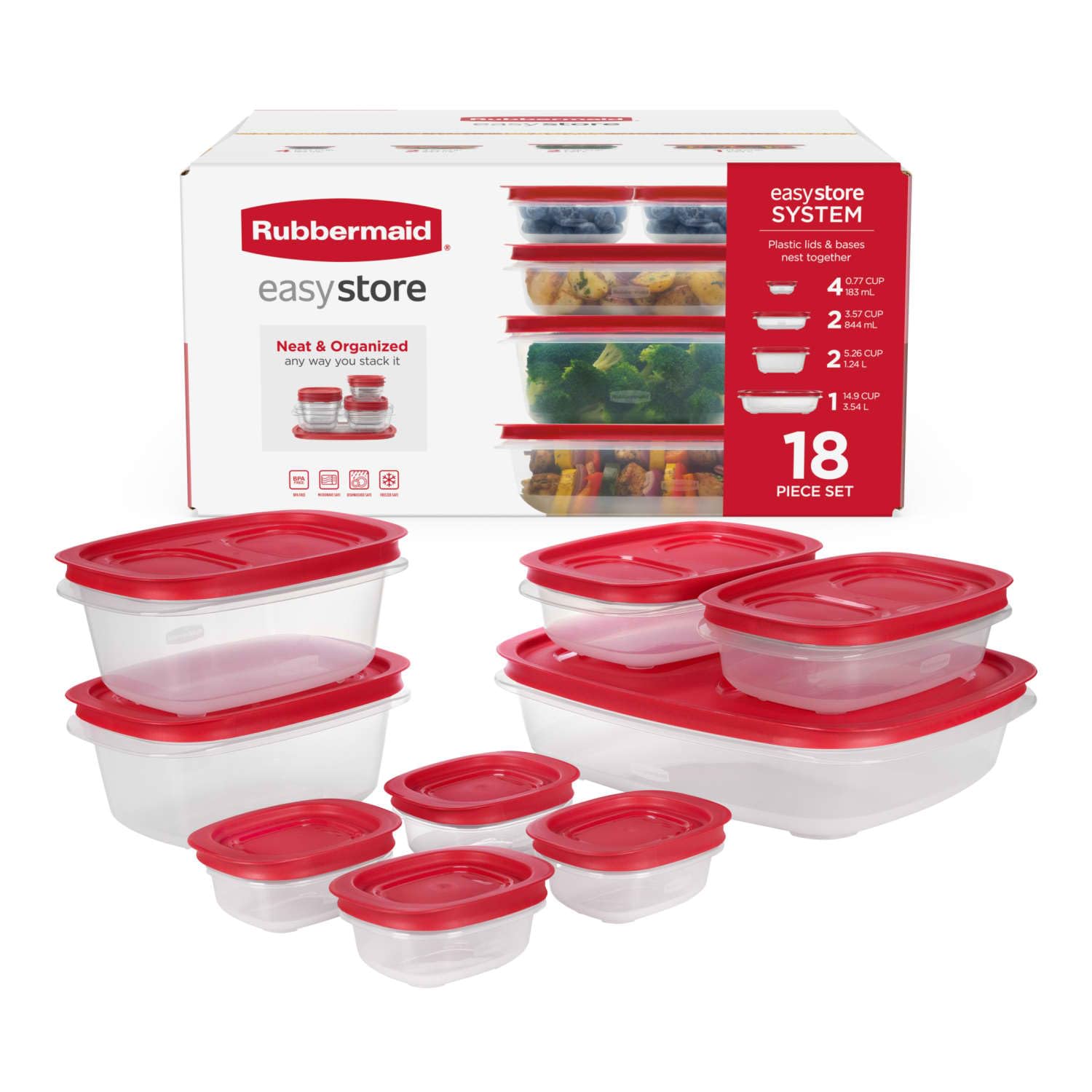Rubbermaid 16-Piece BPA-Free Plastic Food Storage Set, Red Vented Lids - Microwave, Dishwasher Safe: Perfect for Meal Prep, Leftovers, and Kitchen Organization