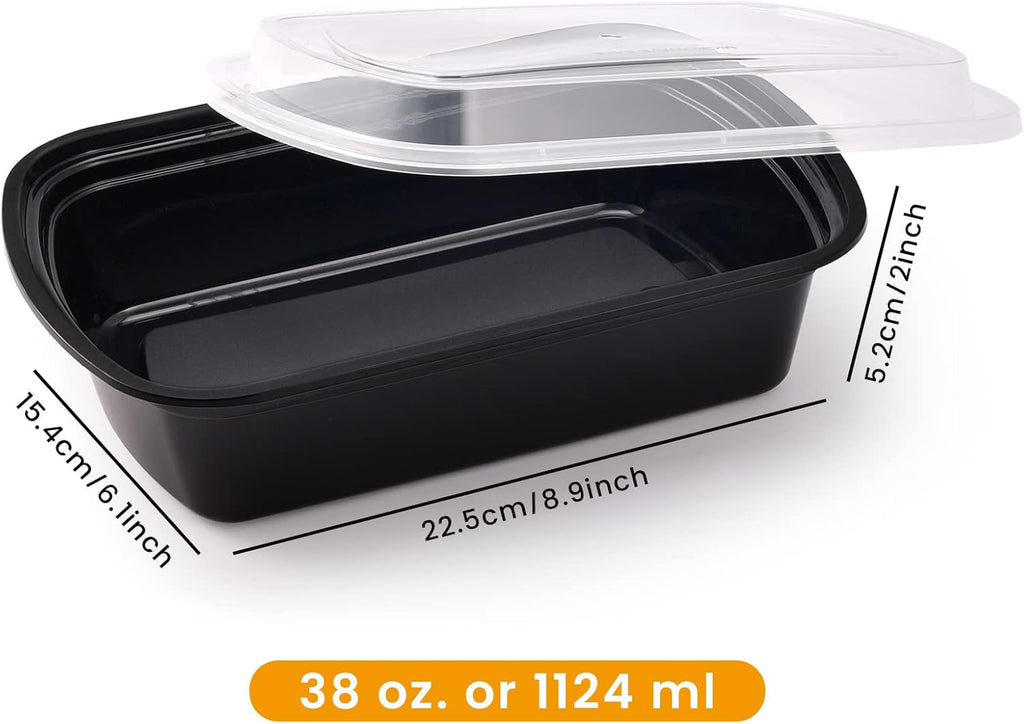 Kitch’nMore 38oz Meal Prep Containers, Extra Large &Thick Food Storage Containers with Lids, Reusable Plastic,Disposable Bento Box,Stackable,Microwave/Freezer/Dishwasher Safe, BPA Free (30Pack)