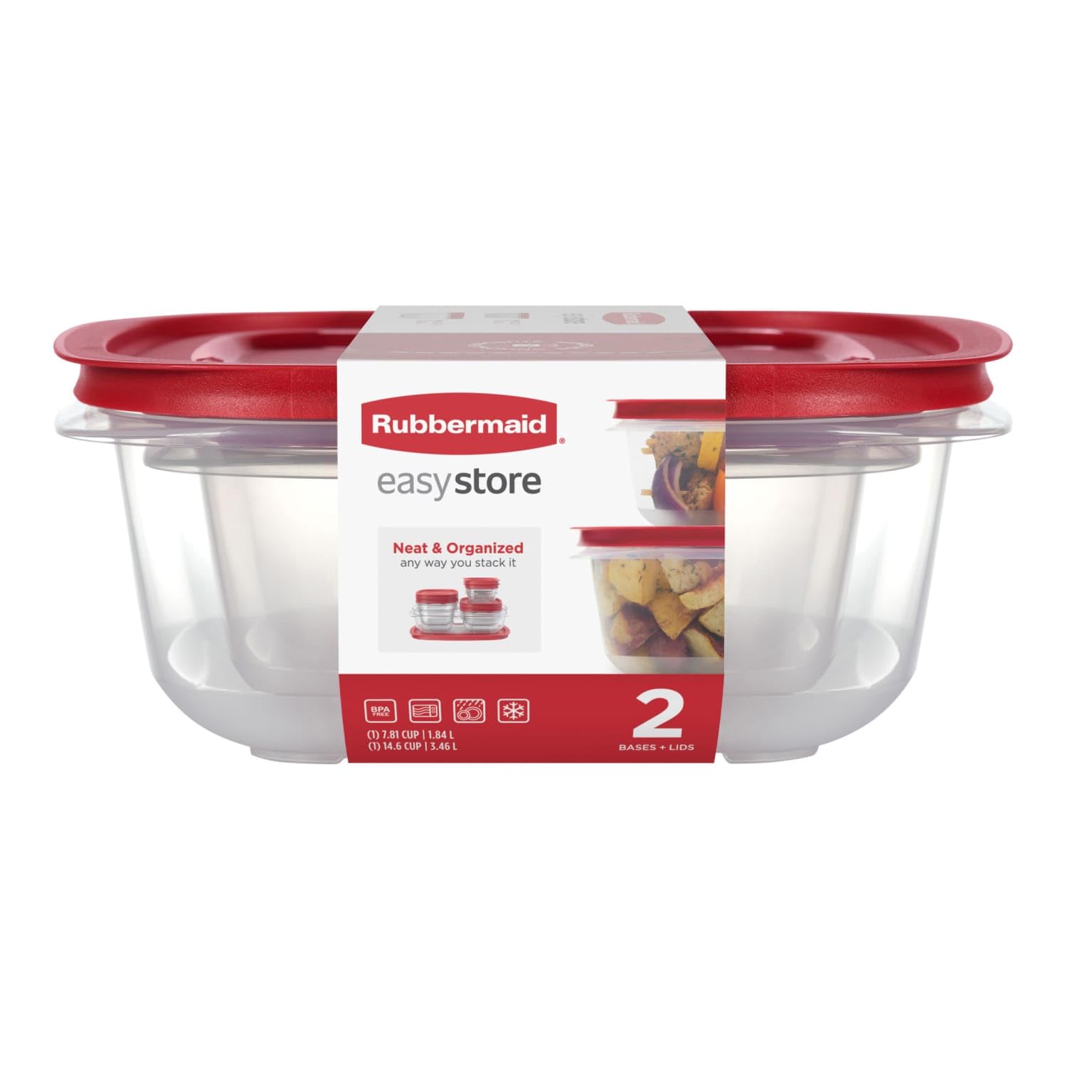 Rubbermaid 16-Piece BPA-Free Plastic Food Storage Set, Red Vented Lids - Microwave, Dishwasher Safe: Perfect for Meal Prep, Leftovers, and Kitchen Organization