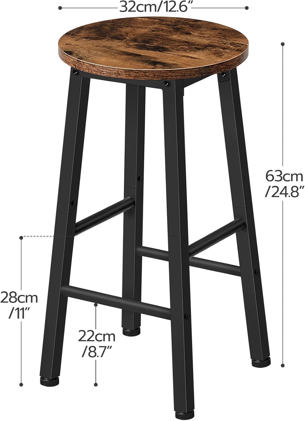 HOOBRO Bar Stools, Barstools Set of 2,Counter Height Barstools, 24.8" Bar Stools for Kitchen Island, Industrial Bar Chairs, for Dining Room, Kitchen, Bar, Rustic Brown and Black BF07BY01G1