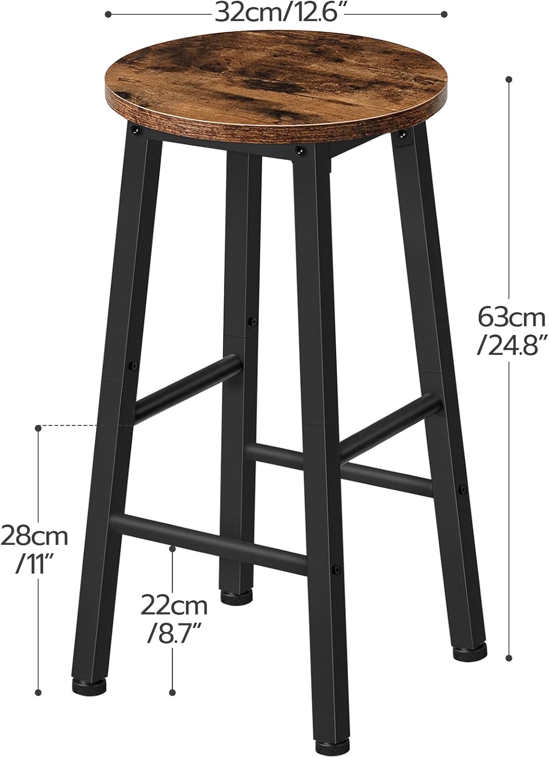 HOOBRO Bar Stools, Barstools Set of 2,Counter Height Barstools, 24.8" Bar Stools for Kitchen Island, Industrial Bar Chairs, for Dining Room, Kitchen, Bar, Rustic Brown and Black BF07BY01G1
