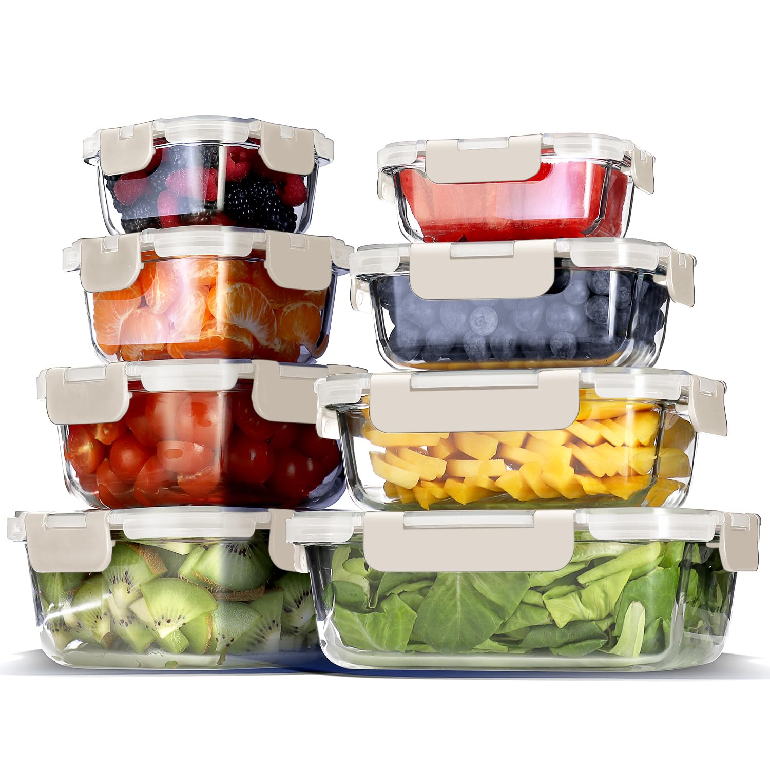 16 Pack Glass Food Storage Containers with Airtight Lids, Microwave Freezer Safe Meal Prep Boxes
