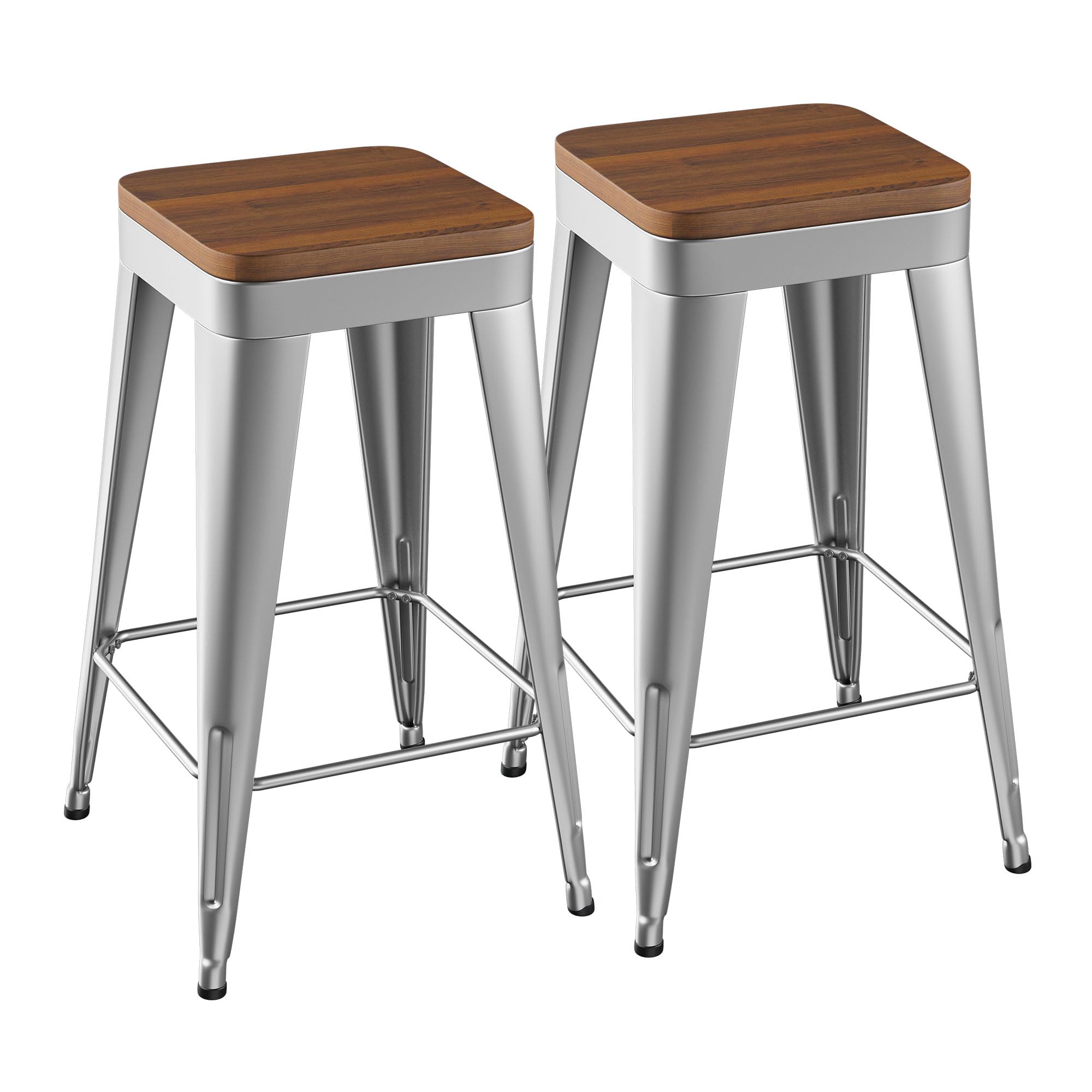 Bar Stools Set of 4 Metal Bar Stool Counter Height Bar Stools Black, Modern 24" Bar Chairs Without Back,Wooden Seat Bar Stool Counter Height