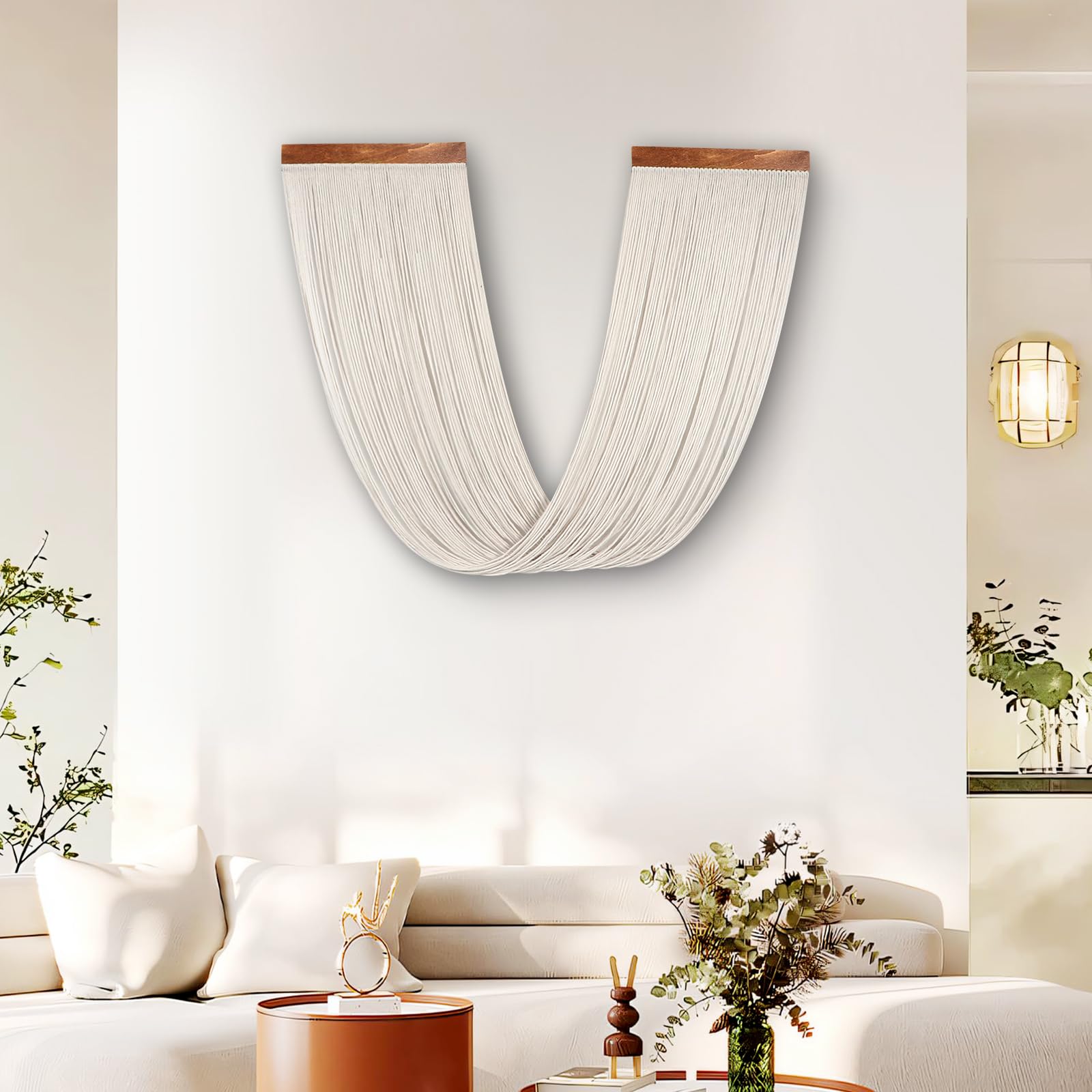 Lokeisna Macrame Wall Hanging, Woven Tapestry Beige & Dusty Rose Handmade Craft Macrame Wall Decor, Gallery & Nursery, Size 37.4” Lx27.5” W