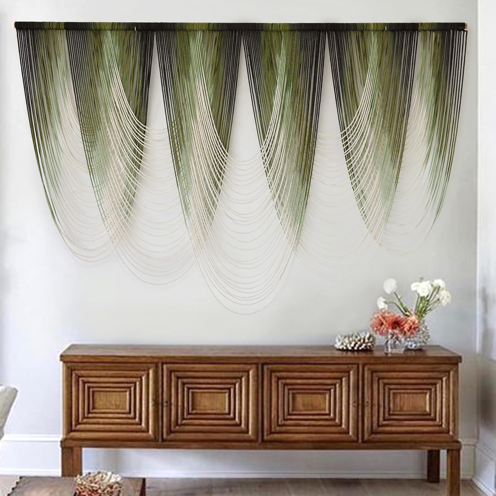 Macrame Wall Hanging Dip-Dyed Large Macrame Wall Decor Yarn Tapestry 57" W x 41" L For Headboard Bedroom Living Room Boho Fiber Home Art