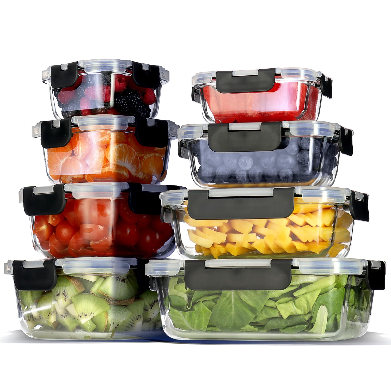 16 Pack Glass Food Storage Containers with Airtight Lids, Microwave Freezer Safe Meal Prep Boxes