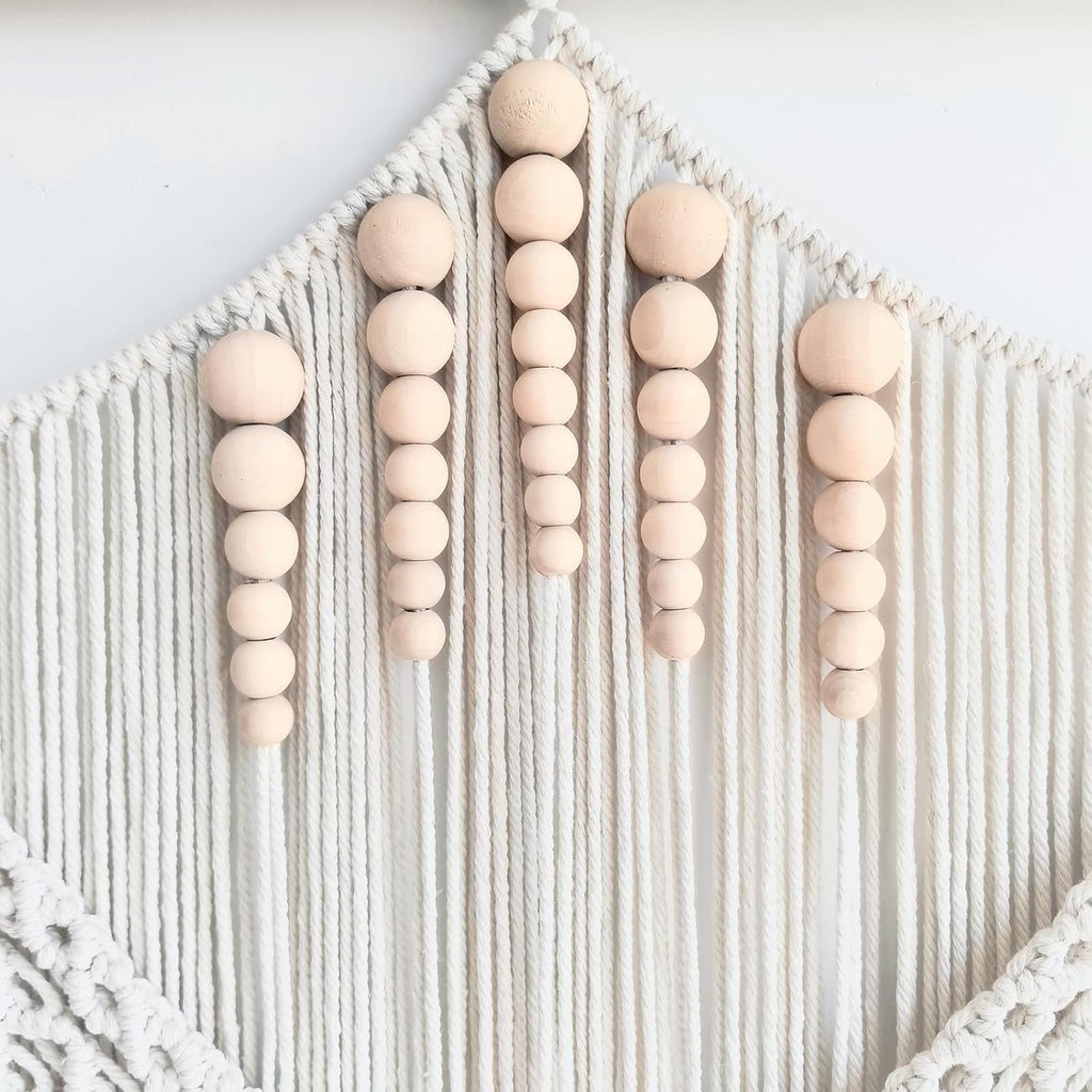 Large Macrame Wall Hanging, Boho Tapestry with Leaf & Wood Bead for Living Room Bedroom