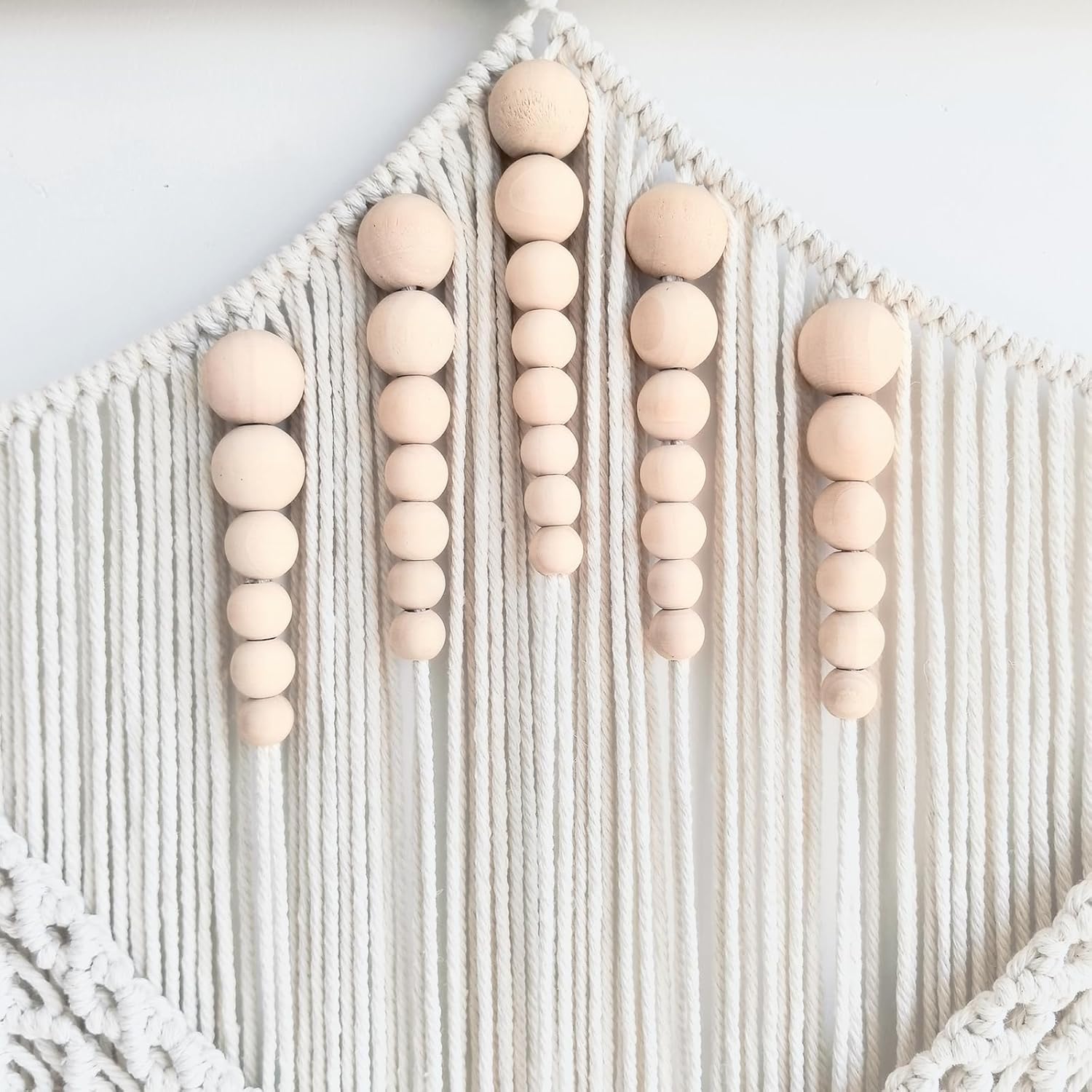 Large Macrame Wall Hanging, Boho Tapestry with Leaf & Wood Bead for Living Room Bedroom