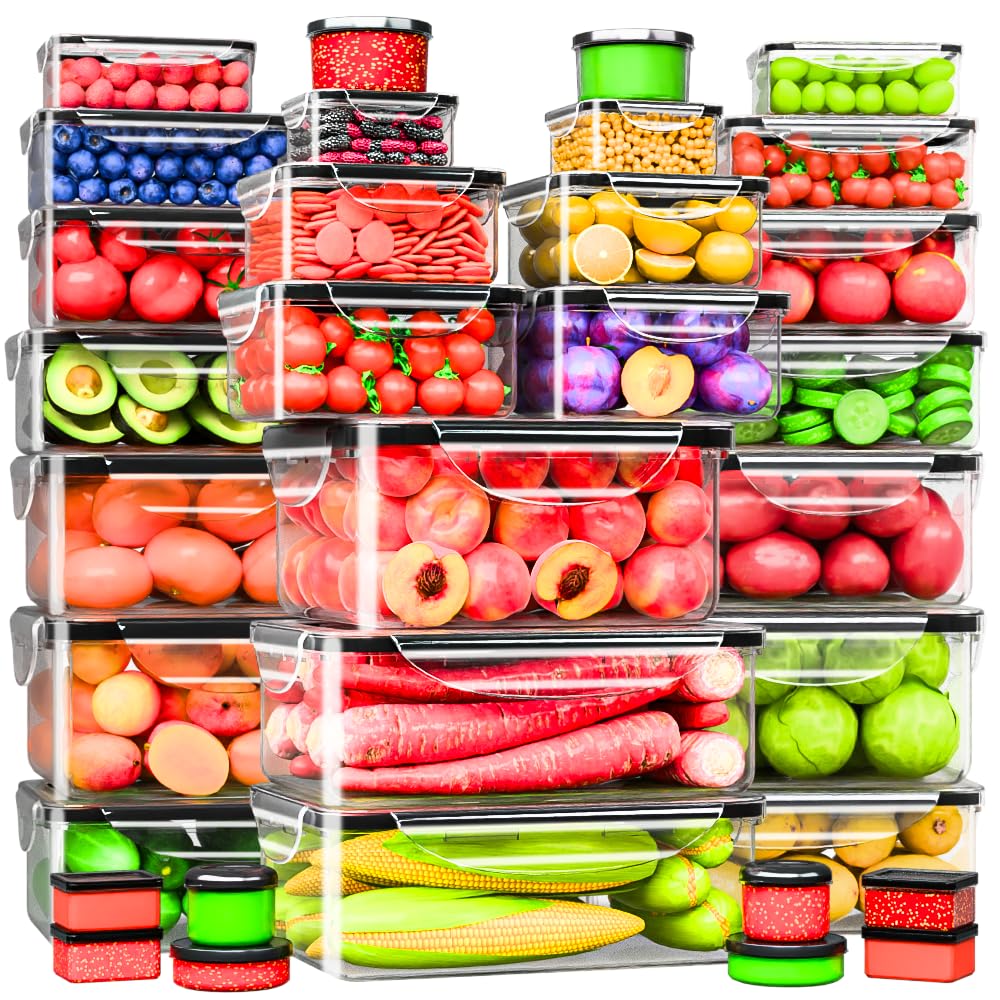 RockBerry 56 PCS Food Storage Containers with Lids Airtight- Plastic Container for Pantry Kitchen Organization-Microwave Dishwasher,Freezer Safe 100% Leak Proof (28 Stackable Boxes-28 Lids)
