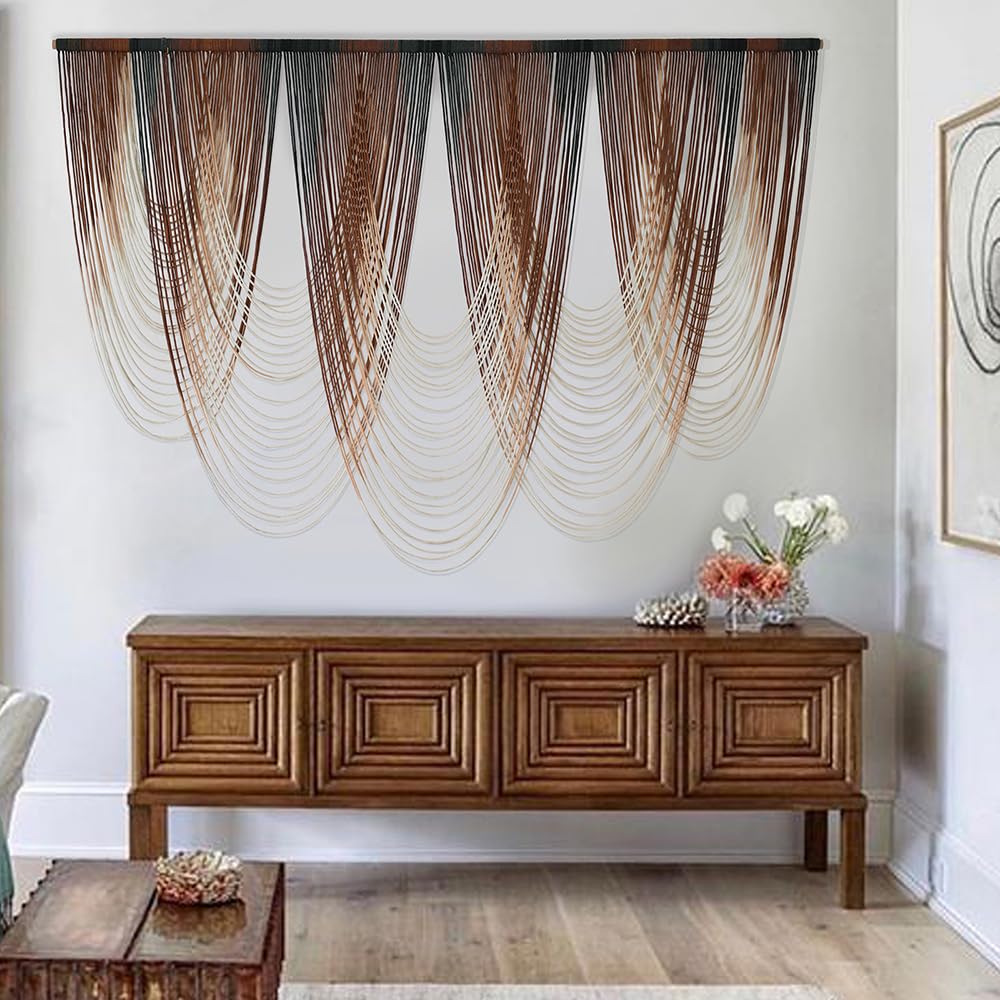Macrame Wall Hanging Dip-Dyed Large Macrame Wall Decor Yarn Tapestry 57" W x 41" L For Headboard Bedroom Living Room Boho Fiber Home Art