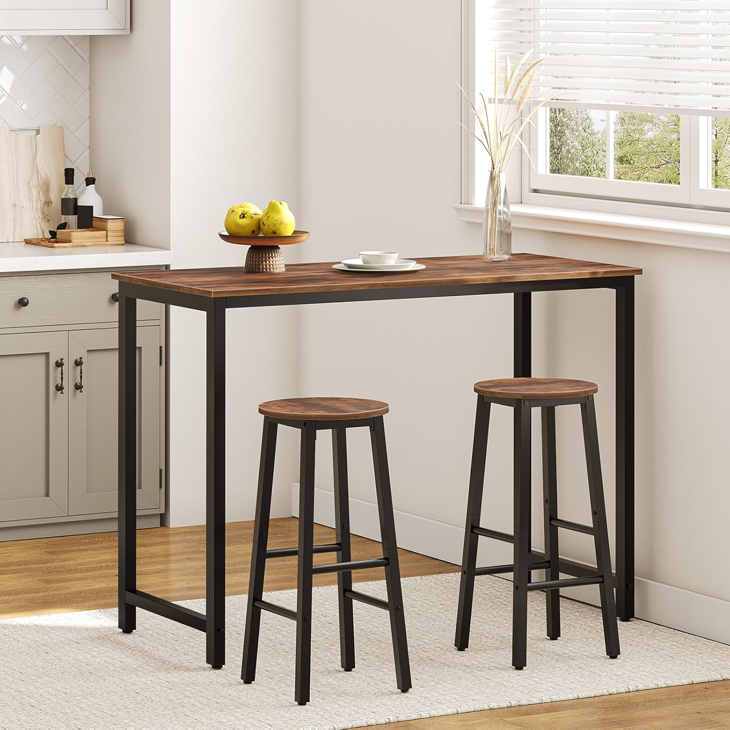 HOOBRO Bar Stools, Barstools Set of 2,Counter Height Barstools, 24.8" Bar Stools for Kitchen Island, Industrial Bar Chairs, for Dining Room, Kitchen, Bar, Rustic Brown and Black BF07BY01G1