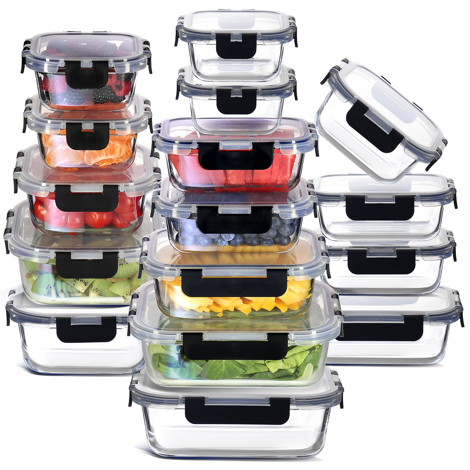 16 Pack Glass Food Storage Containers with Airtight Lids, Microwave Freezer Safe Meal Prep Boxes