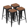 Barstools Set of 4 White Metal Bar Stools Industrial Modern Bar Chairs with Wood Top for Kitchen Island Counter Height Cafe Resturant Stools (Black Without Back, 26 inch Counter Height)