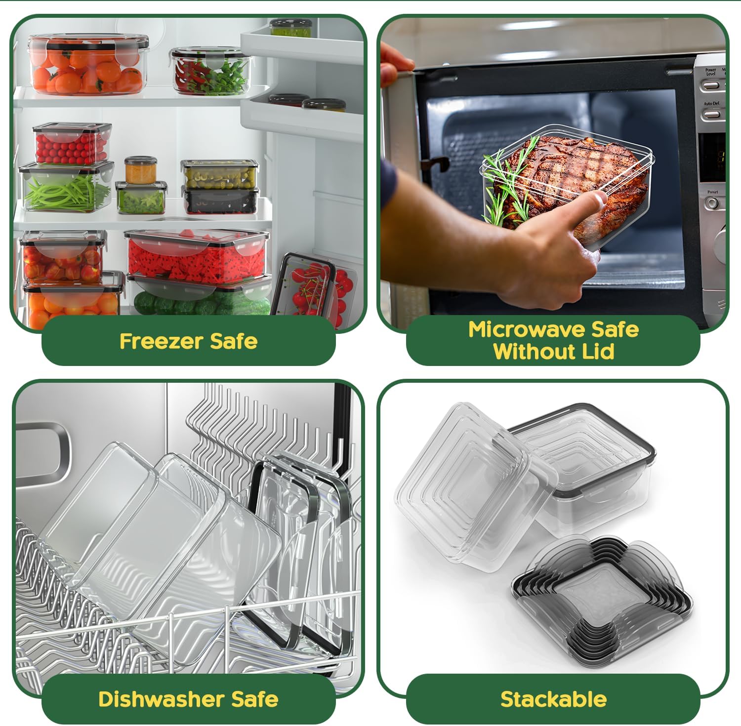 RockBerry 56 PCS Food Storage Containers with Lids Airtight- Plastic Container for Pantry Kitchen Organization-Microwave Dishwasher,Freezer Safe 100% Leak Proof (28 Stackable Boxes-28 Lids)