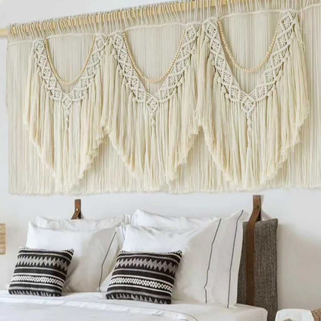 IOWER Macrame Wall Hanging Wedding Hanger Macrame Wall Decor Dorm Craftsmanship Handmade Tassel Knotting Boho Fiber Art Home Room Decor 47" W x 25" L