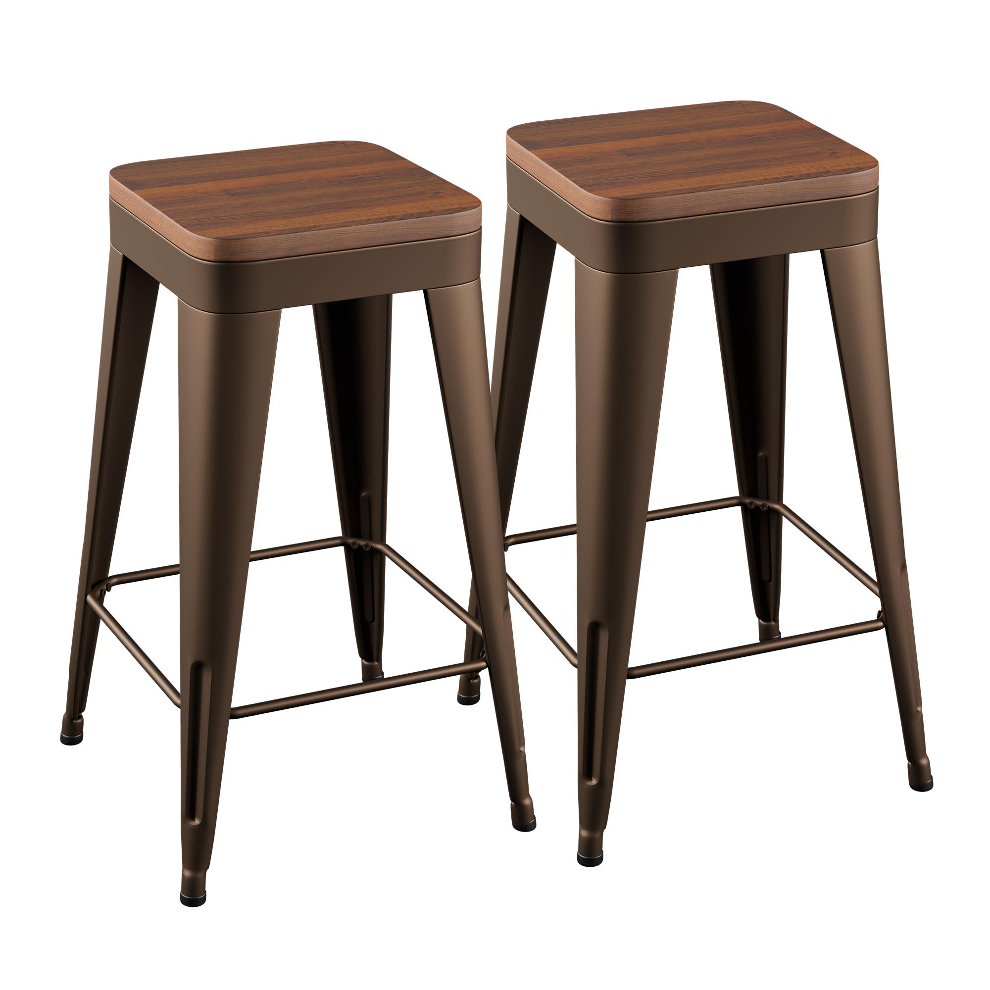 Bar Stools Set of 4 Metal Bar Stool Counter Height Bar Stools Black, Modern 24" Bar Chairs Without Back,Wooden Seat Bar Stool Counter Height