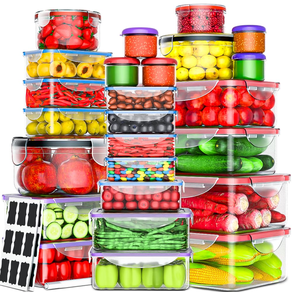 RockBerry 56 PCS Food Storage Containers with Lids Airtight- Plastic Container for Pantry Kitchen Organization-Microwave Dishwasher,Freezer Safe 100% Leak Proof (28 Stackable Boxes-28 Lids)