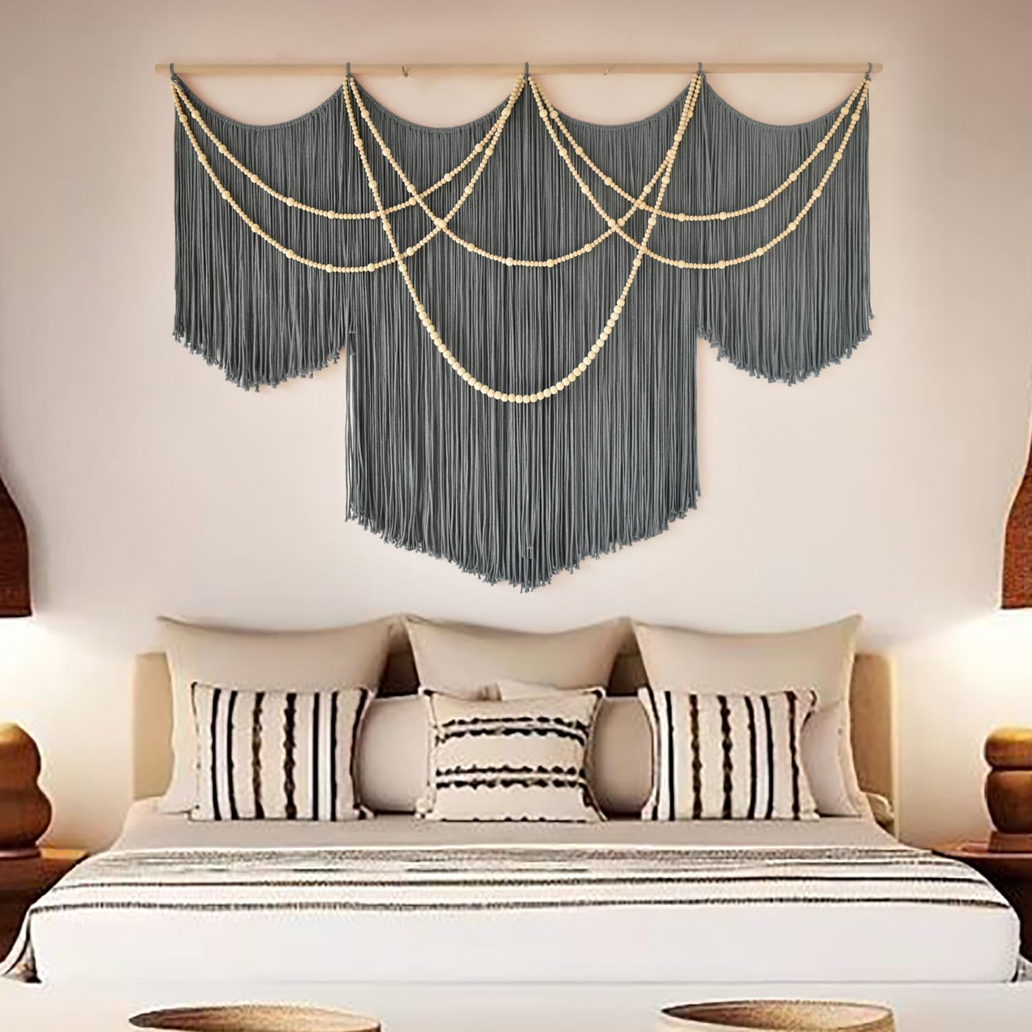 Flber Macrame Wall Hanging Macrame Wall Decor Large-Scale Tie-Dye Tapestry Living Home Room Wall Decor 57" Wx 35" L