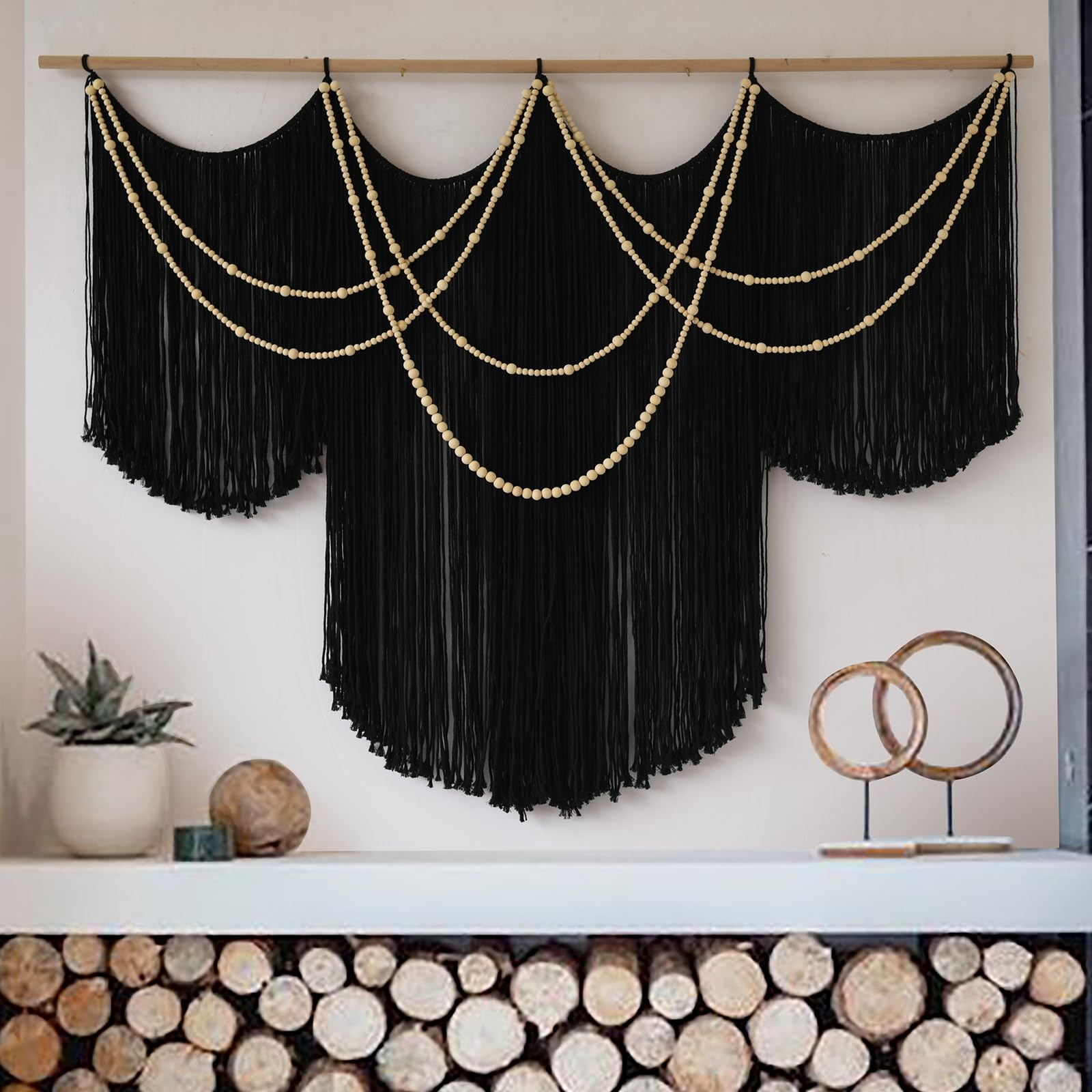 Flber Macrame Wall Hanging Macrame Wall Decor Large-Scale Tie-Dye Tapestry Living Home Room Wall Decor 57" Wx 35" L