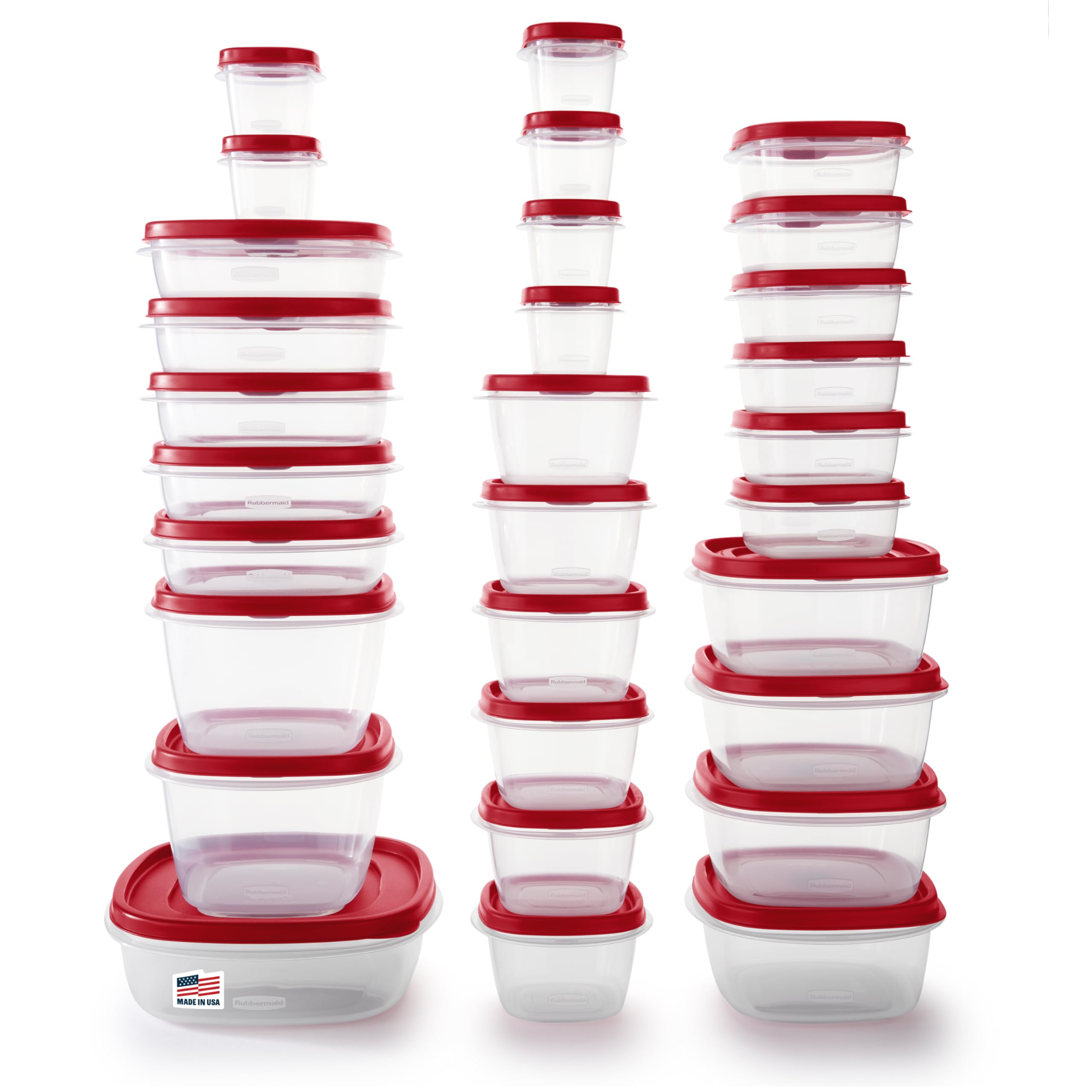 Rubbermaid 16-Piece BPA-Free Plastic Food Storage Set, Red Vented Lids - Microwave, Dishwasher Safe: Perfect for Meal Prep, Leftovers, and Kitchen Organization