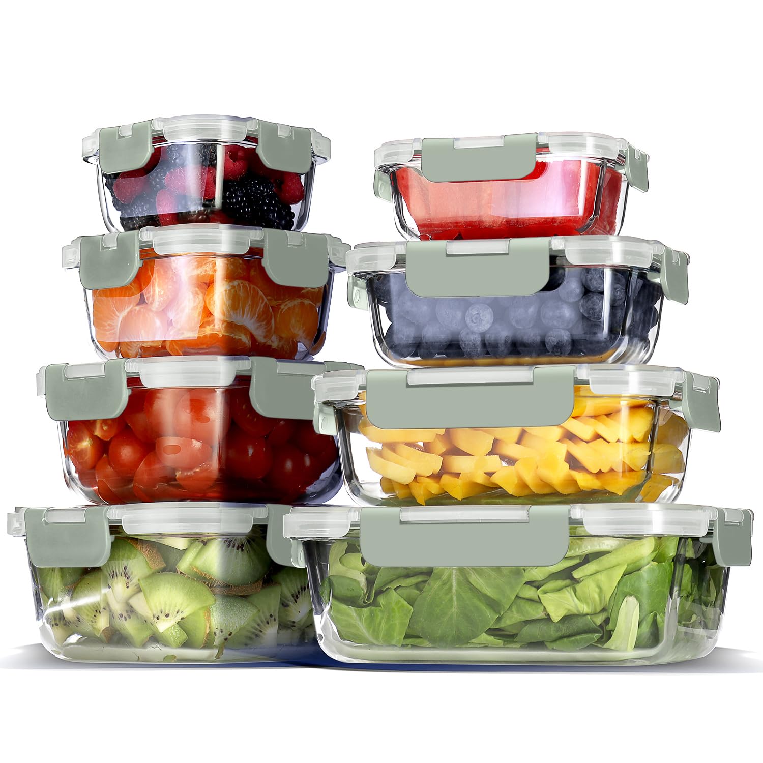 16 Pack Glass Food Storage Containers with Airtight Lids, Microwave Freezer Safe Meal Prep Boxes
