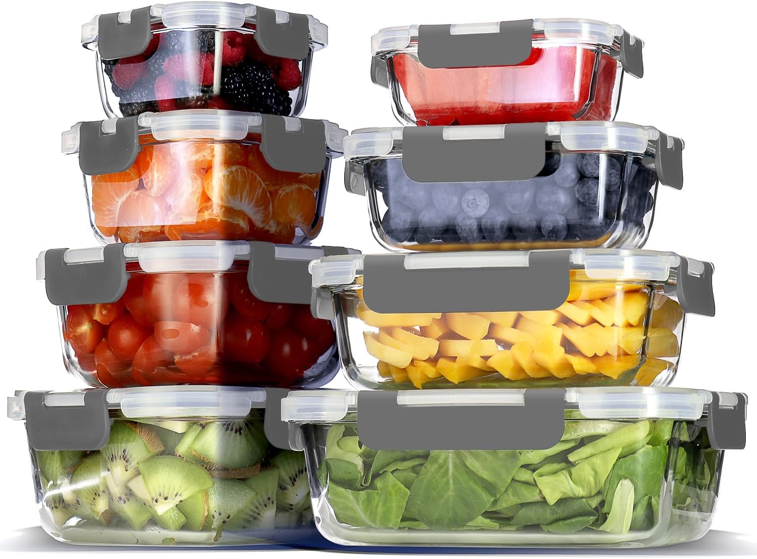 16 Pack Glass Food Storage Containers with Airtight Lids, Microwave Freezer Safe Meal Prep Boxes