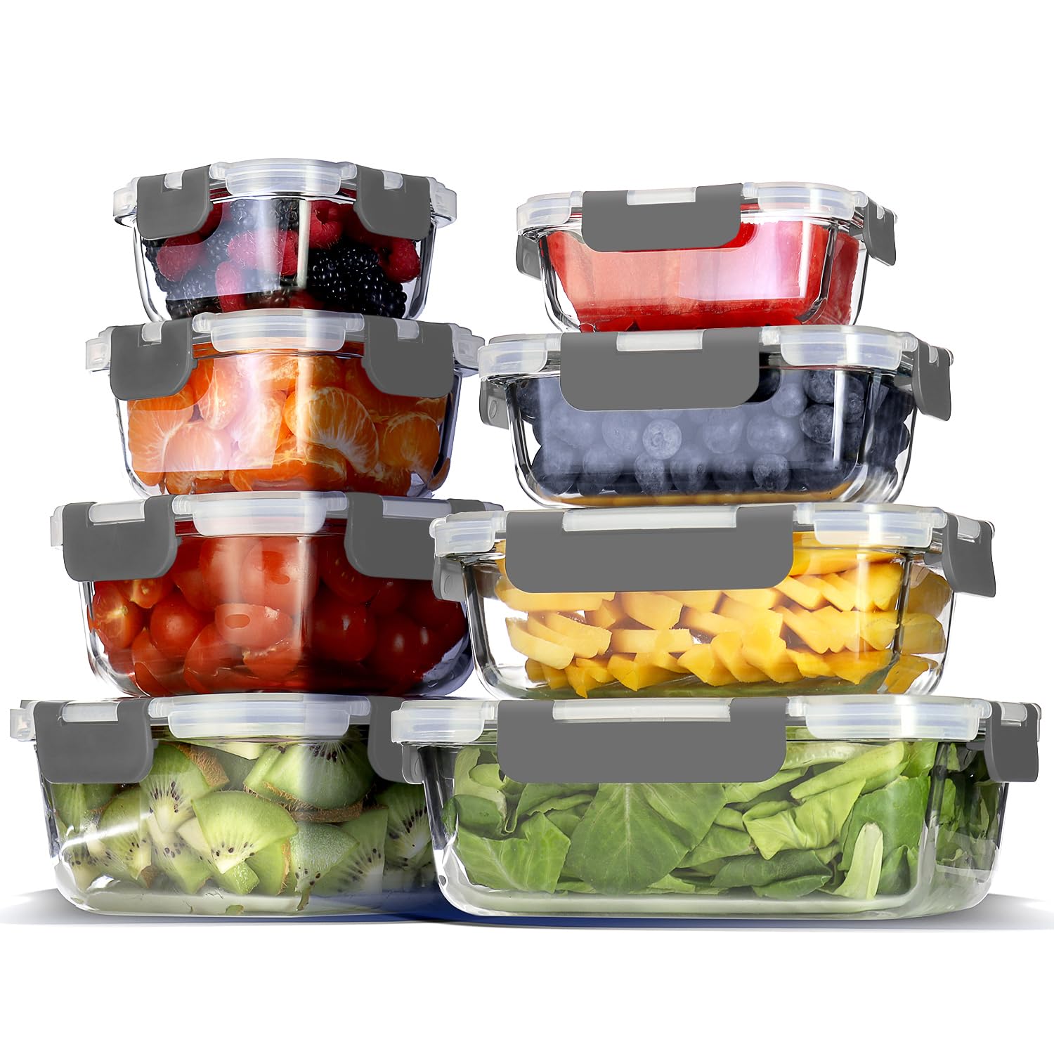 16 Pack Glass Food Storage Containers with Airtight Lids, Microwave Freezer Safe Meal Prep Boxes