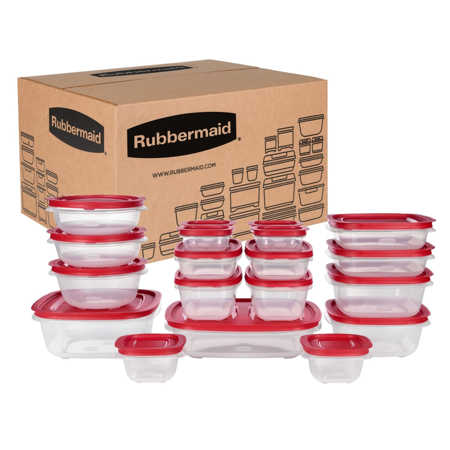 Rubbermaid 16-Piece BPA-Free Plastic Food Storage Set, Red Vented Lids - Microwave, Dishwasher Safe: Perfect for Meal Prep, Leftovers, and Kitchen Organization