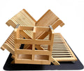 3-Tier Collapsible Bamboo Dish Drying Rack with Utensil Holder & Absorbent Mat