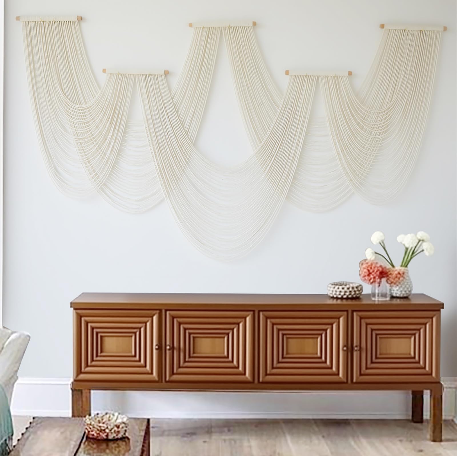Macrame Wall Hanging Dip-Dyed Large Macrame Wall Decor Yarn Tapestry 57" W x 41" L For Headboard Bedroom Living Room Boho Fiber Home Art