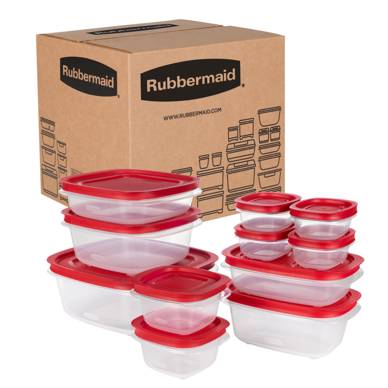 Rubbermaid 16-Piece BPA-Free Plastic Food Storage Set, Red Vented Lids - Microwave, Dishwasher Safe: Perfect for Meal Prep, Leftovers, and Kitchen Organization