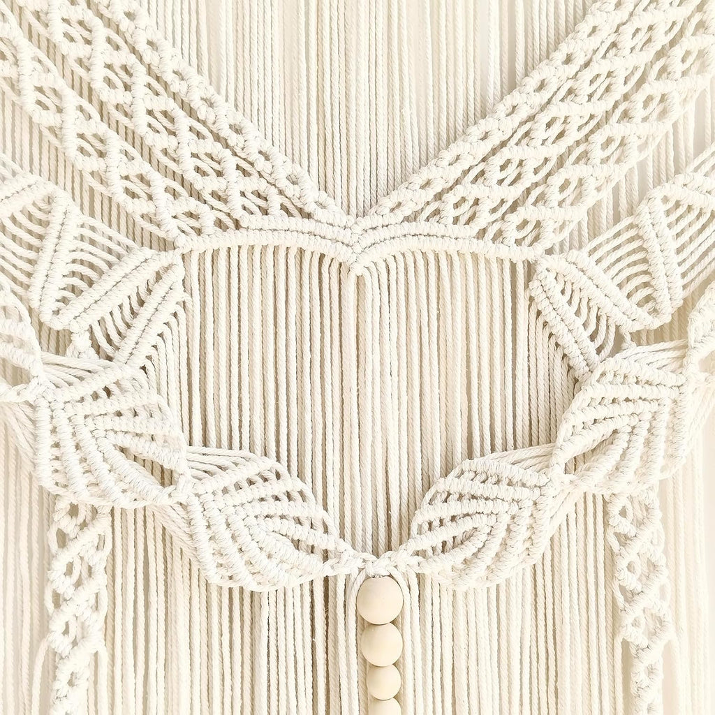 Large Macrame Wall Hanging, Boho Tapestry with Leaf & Wood Bead for Living Room Bedroom