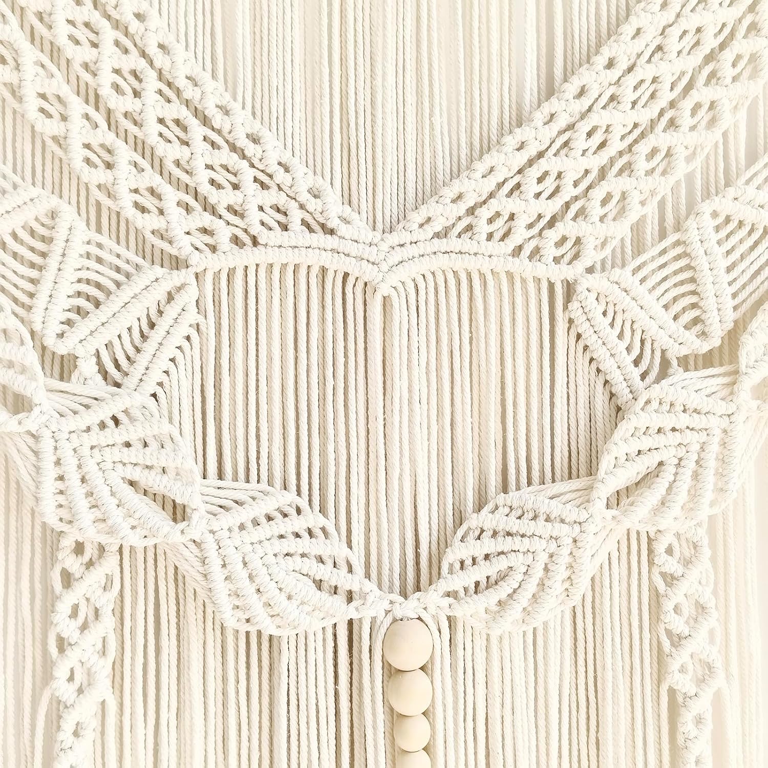 Large Macrame Wall Hanging, Boho Tapestry with Leaf & Wood Bead for Living Room Bedroom