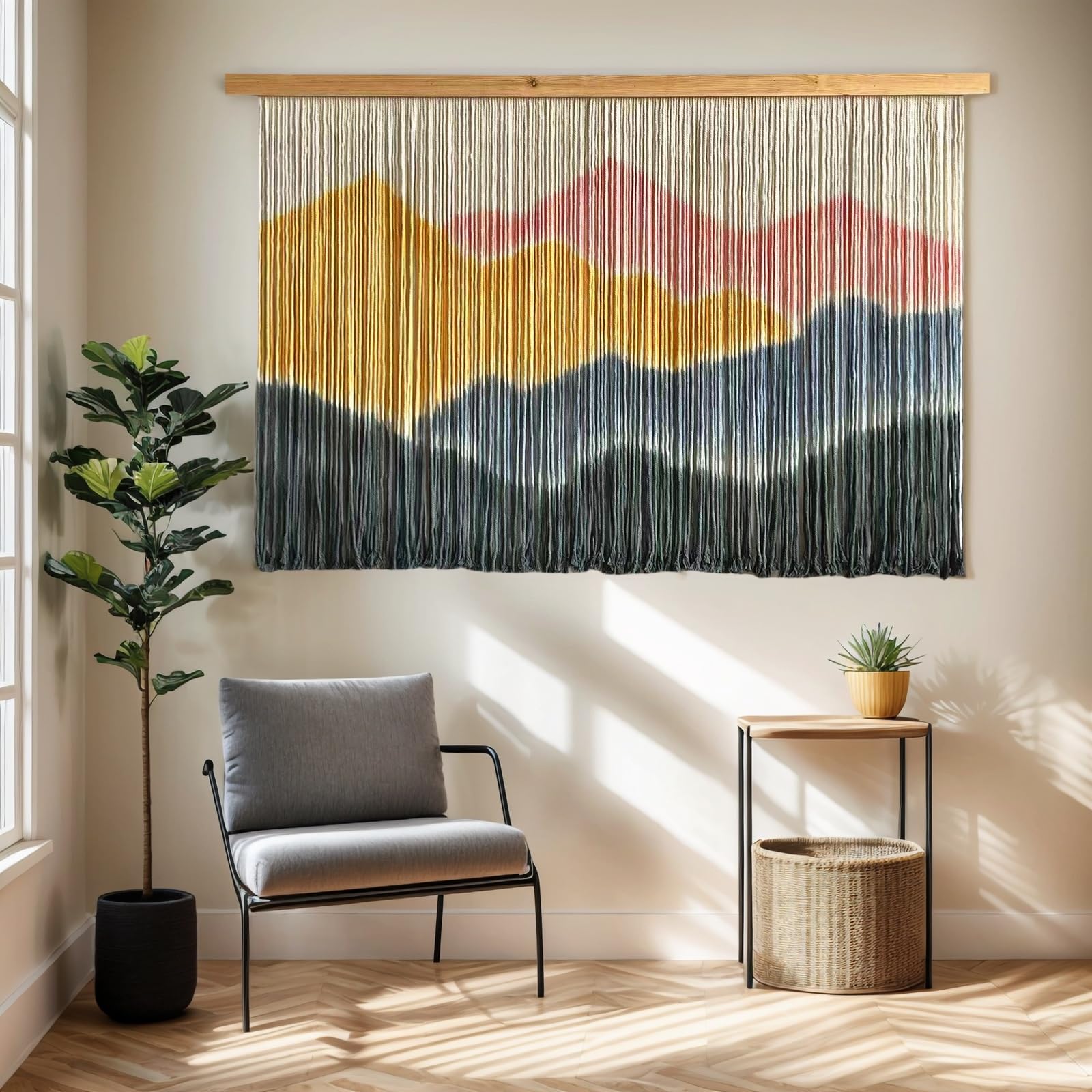 Sdjazl Woven Boho Macrame Wall Hanging Home Decor Tapestry Dip-Dyed Large Modern Handmade Colorful Mountain Landspace for Living room (green)
