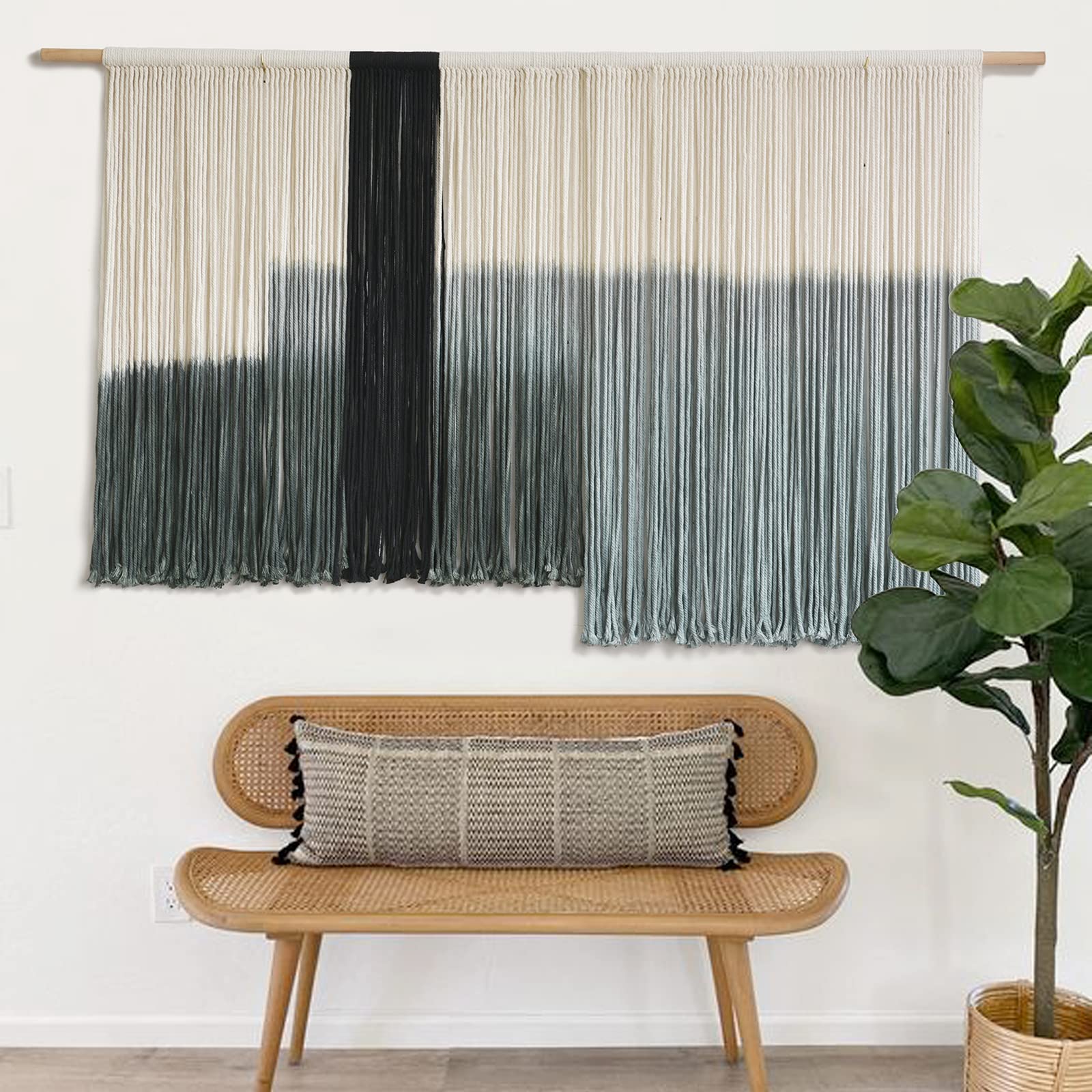 Flber Macrame Wall Hanging Macrame Wall Decor Large-Scale Tie-Dye Tapestry Living Home Room Wall Decor 57" Wx 35" L