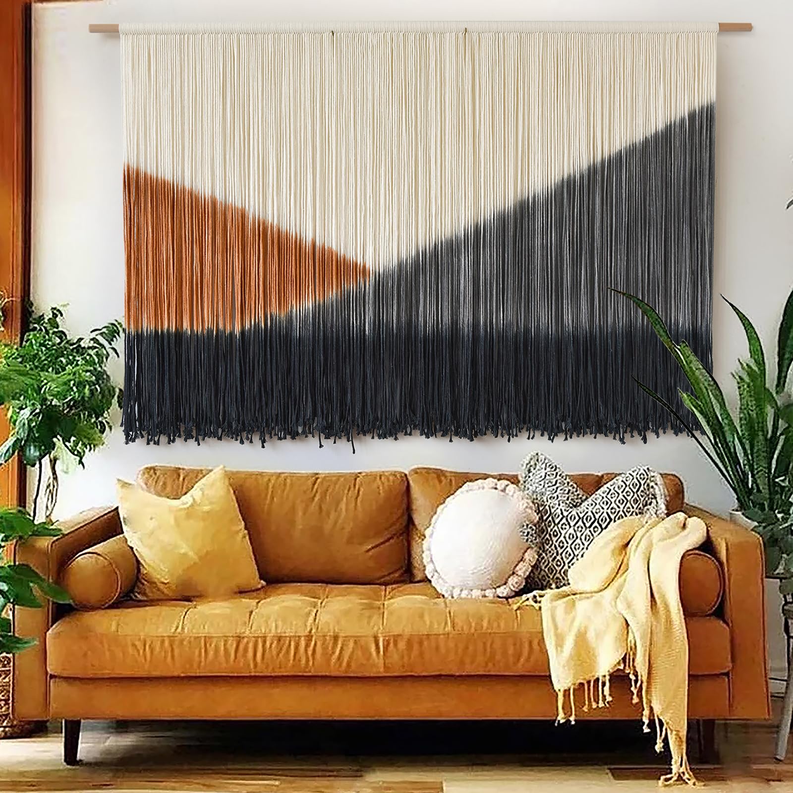 Flber Macrame Wall Hanging Macrame Wall Decor Large-Scale Tie-Dye Tapestry Living Home Room Wall Decor 57" Wx 35" L