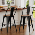 ALISH 30 Inch Industrial Bar Stools Set of 4, High Back Metal Barstools with Large Wood Seat, Counter Height Bar Chairs for Kitchen Island (30 Inch Set of 4, Black)