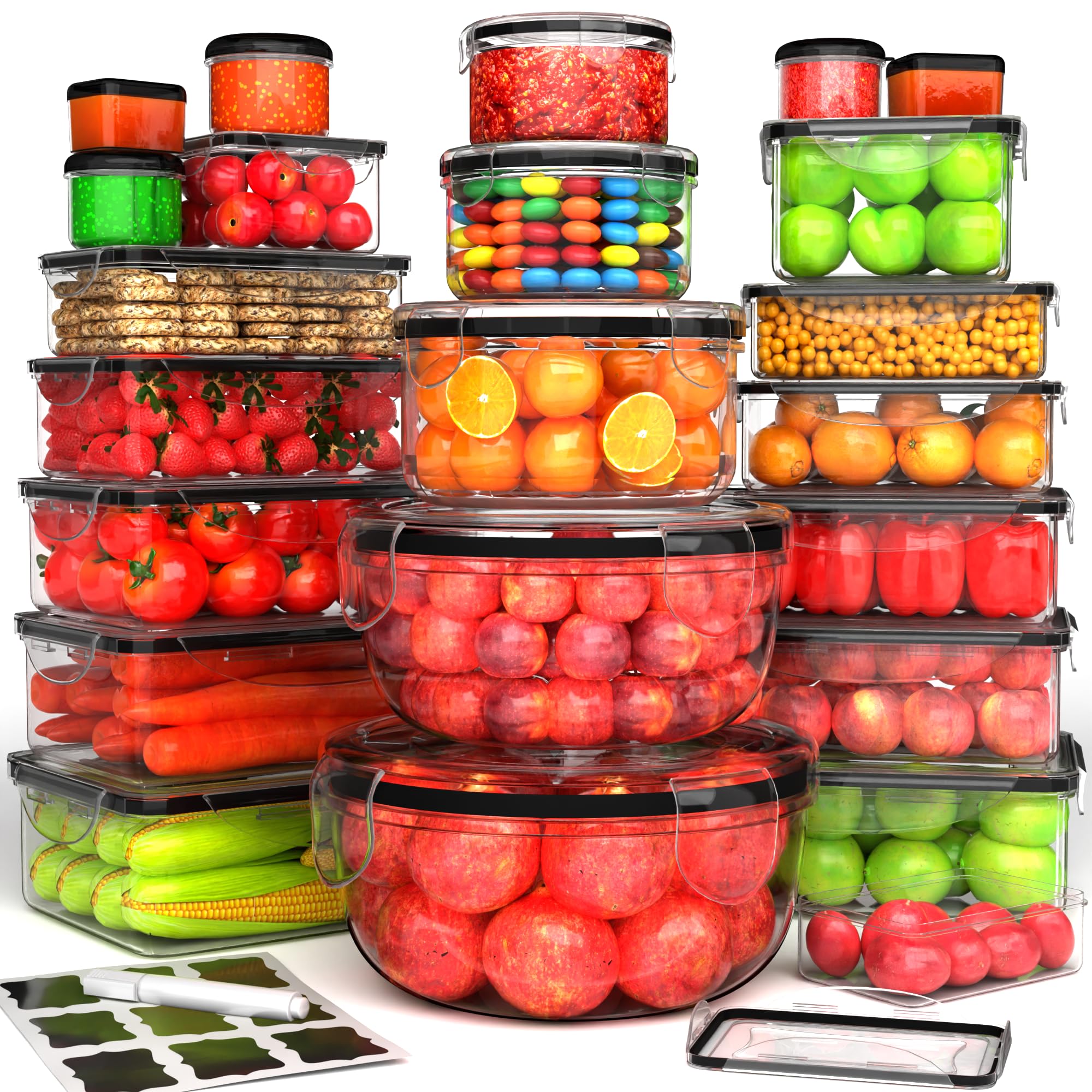 RockBerry 56 PCS Food Storage Containers with Lids Airtight- Plastic Container for Pantry Kitchen Organization-Microwave Dishwasher,Freezer Safe 100% Leak Proof (28 Stackable Boxes-28 Lids)