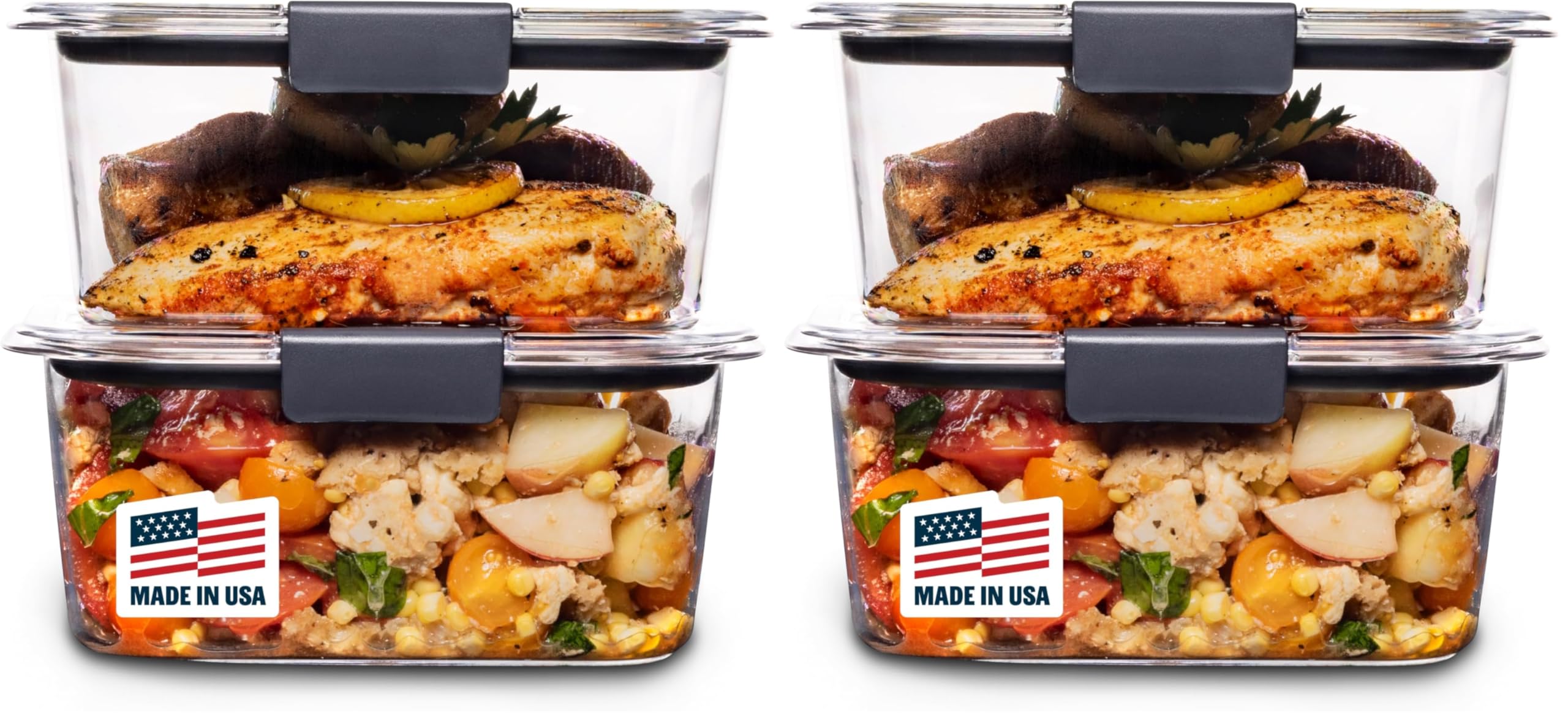 Rubbermaid Brilliance BPA-Free Food Storage Containers with Lids, Airtight Clear Set of 2 (9.6 Cup), Ideal for Lunch, Meal Prep, and Leftovers