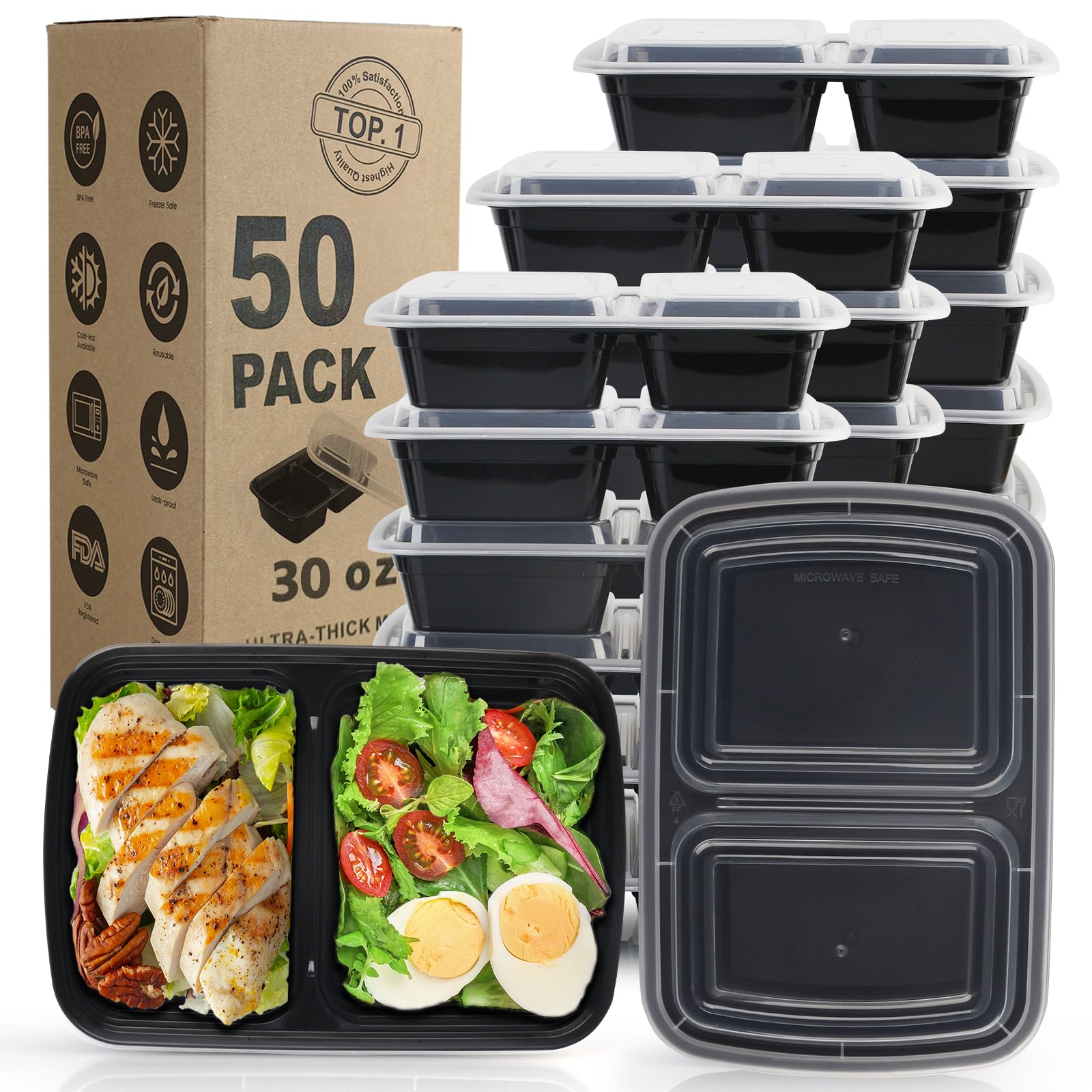 WGCC Meal Prep Containers, 32OZ 50 Pack Extra-thick Food Storage Containers with Lids, Plastic Microwavable Bento Box Reusable Storage Lunch Boxes BPA Free, Stackable, Dishwasher/Freezer Safe