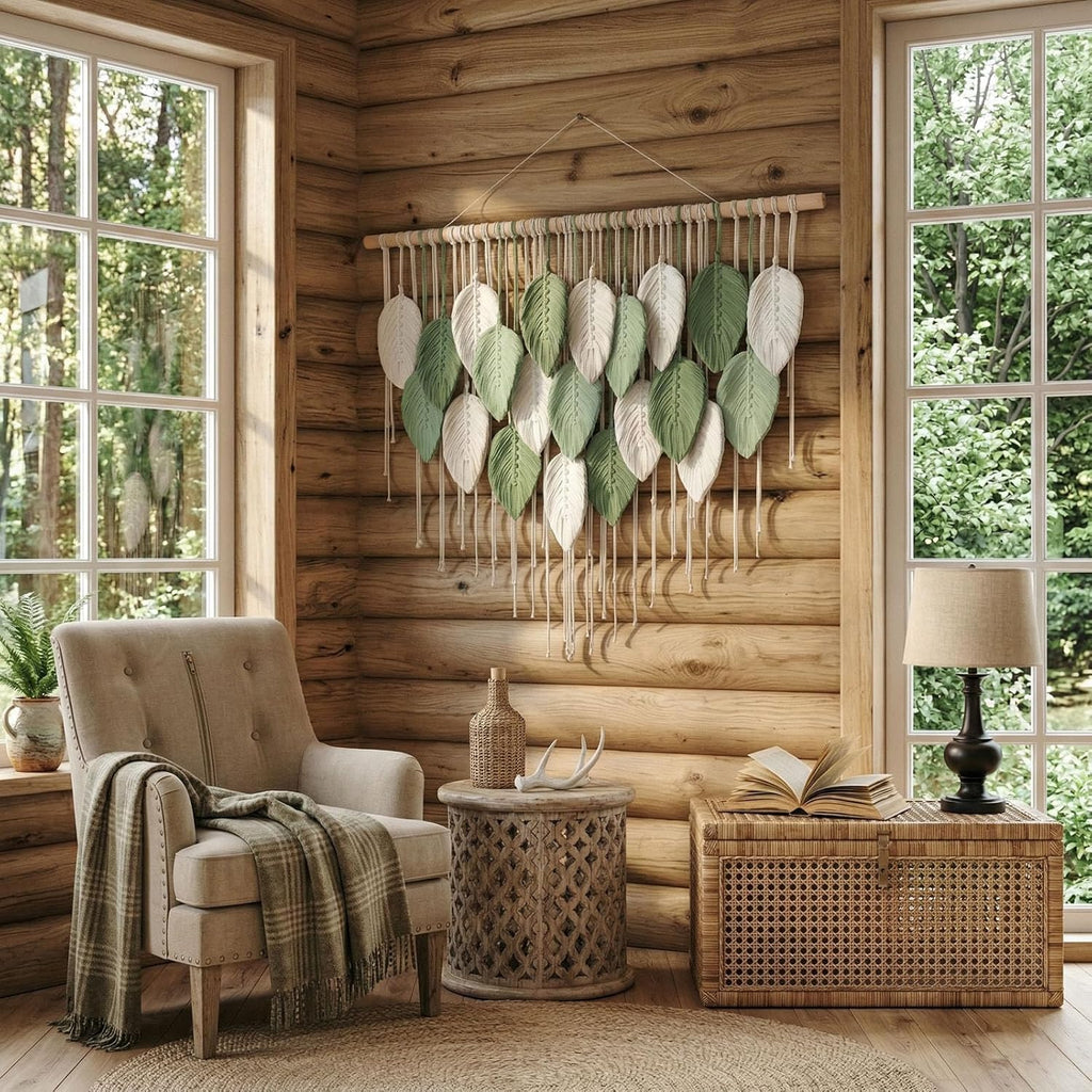 Mnjmhsg Large Macrame Wall Hanging, Boho Leaf Handwoven Macrame Wall Decor with Splicable Wood Rod, Tapestry Wall Hanging Bohemian Wall Art, Premium Cotton Macrame for Bedroom Living Room Office Decor, 39"W x 29.5"L