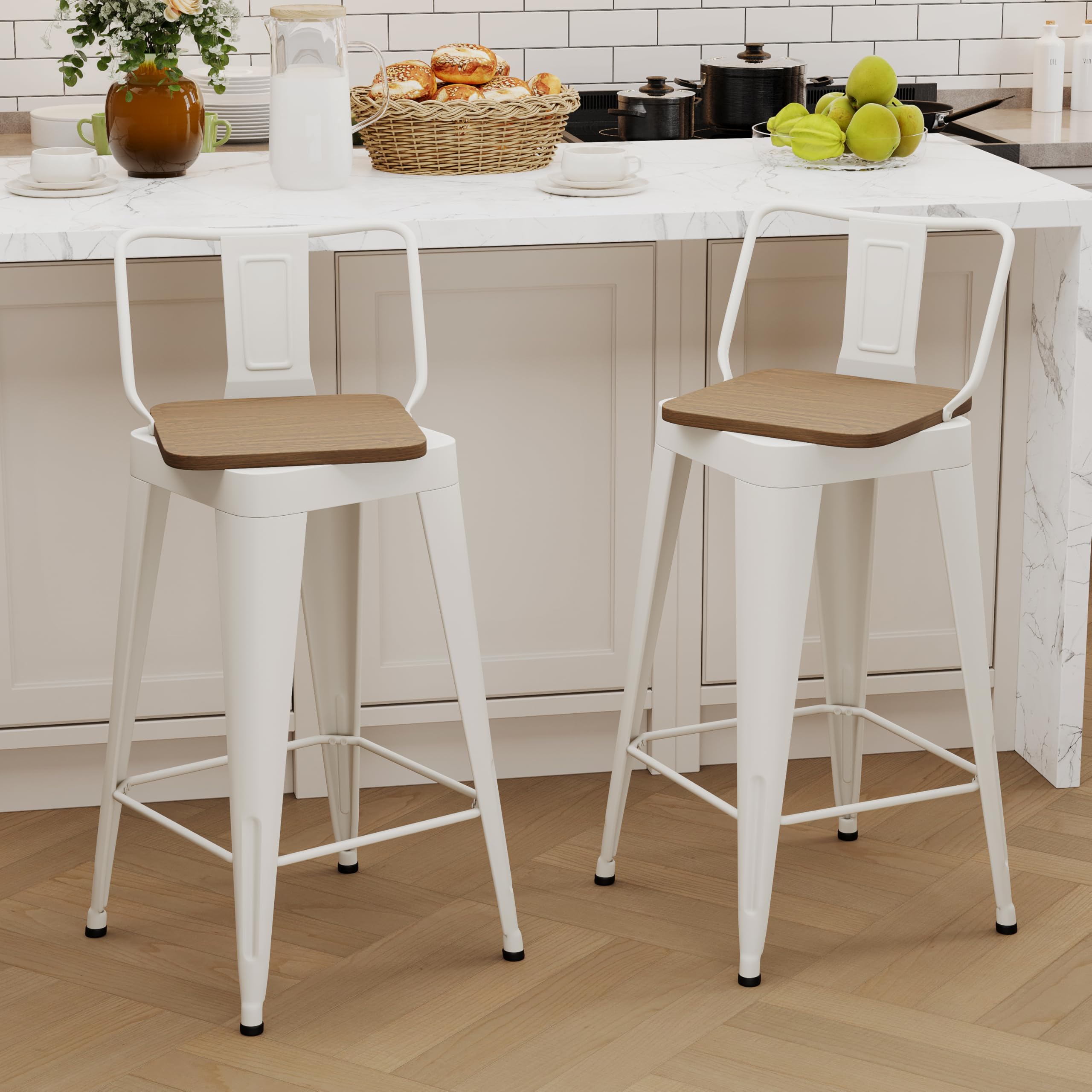 ALISH Swivel Bar Stools Set of 4 Counter Height Metal Bar Stools with Low Back Industrial Barstools for Kitchen Island (Black, 24 Inch 4 PCS)