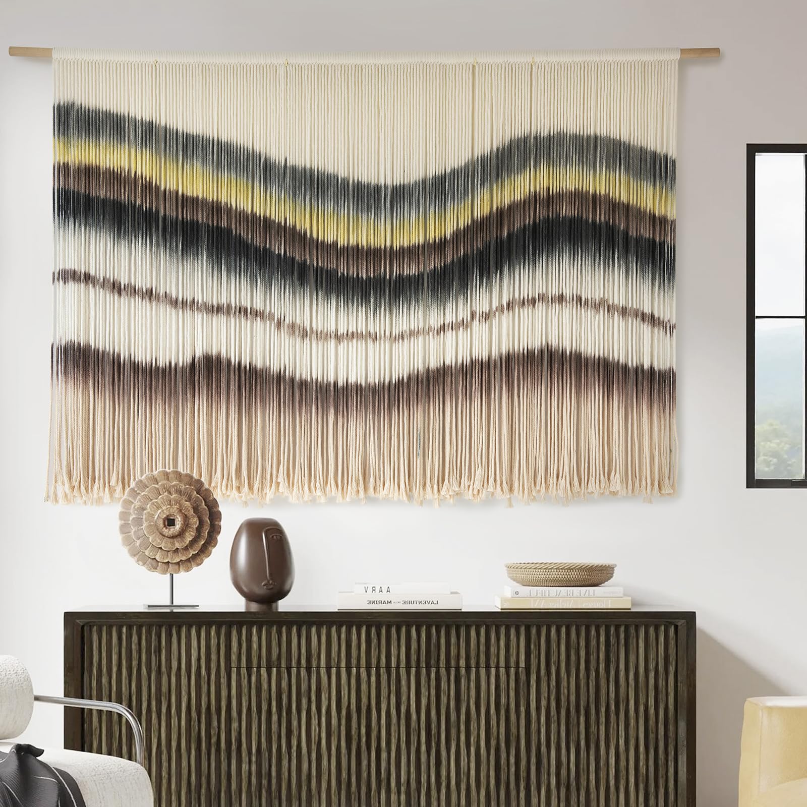 Flber Macrame Wall Hanging Macrame Wall Decor Large-Scale Tie-Dye Tapestry Living Home Room Wall Decor 57" Wx 35" L