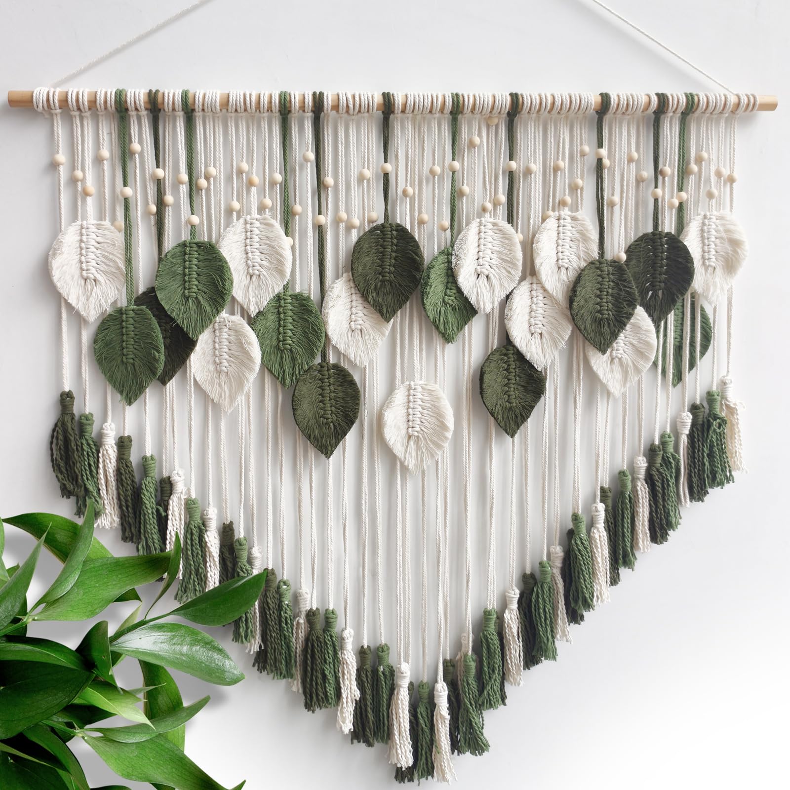Lokeisna Macrame Wall Hanging, Woven Tapestry Beige & Dusty Rose Handmade Craft Macrame Wall Decor, Gallery & Nursery, Size 37.4” Lx27.5” W