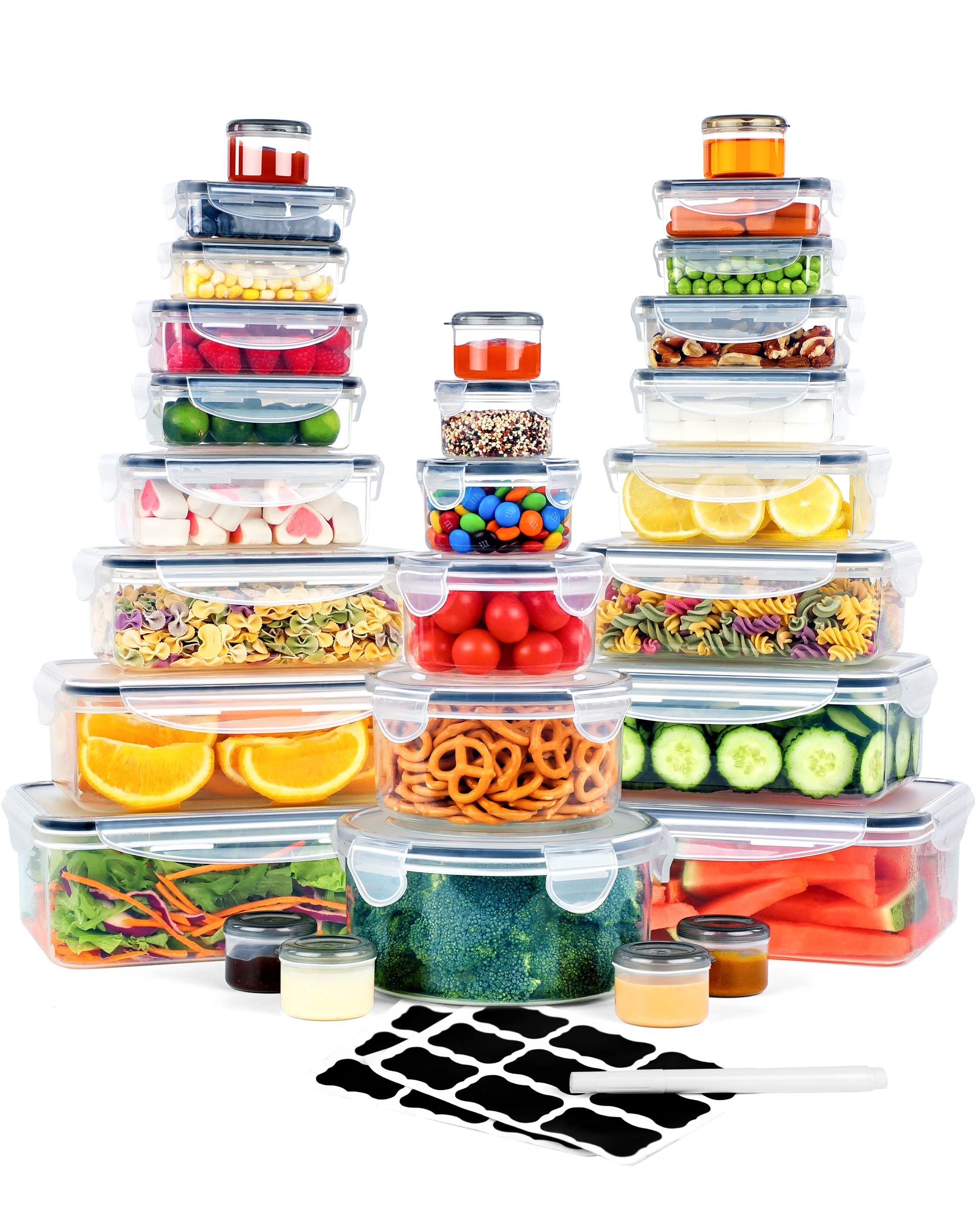FOOYOO 32 Piece Food Storage Container with Lids (16 Containers + 16 Lids) - Plastic Food Containers with Lid, Airtight Leak Proof Snap Lock, BPA Free Storage Containers