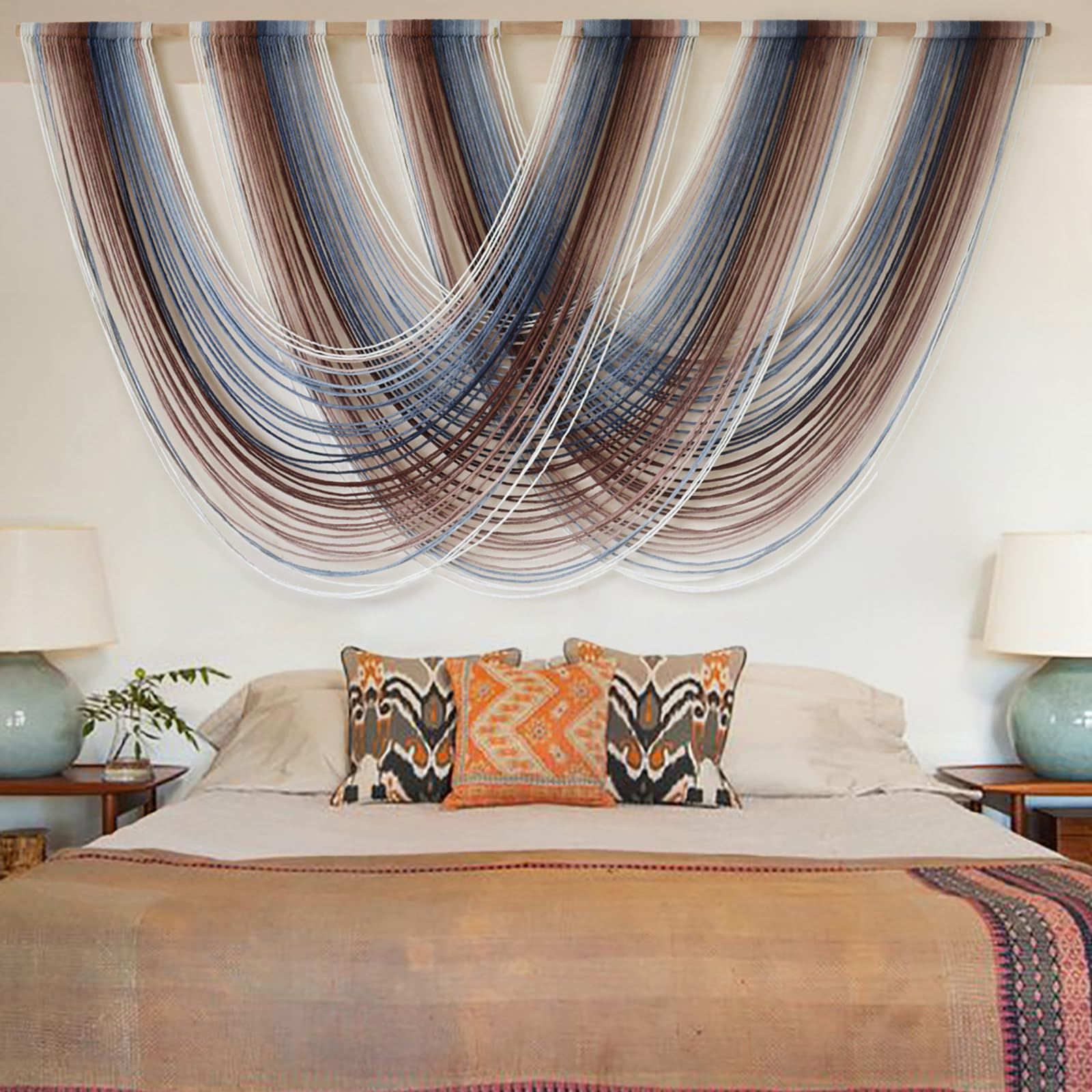 Macrame Wall Hanging Dip-Dye Boho Home Decor Fiber Wall Art Craftsmanship Bedroom Livingroom 57" W x 39" L