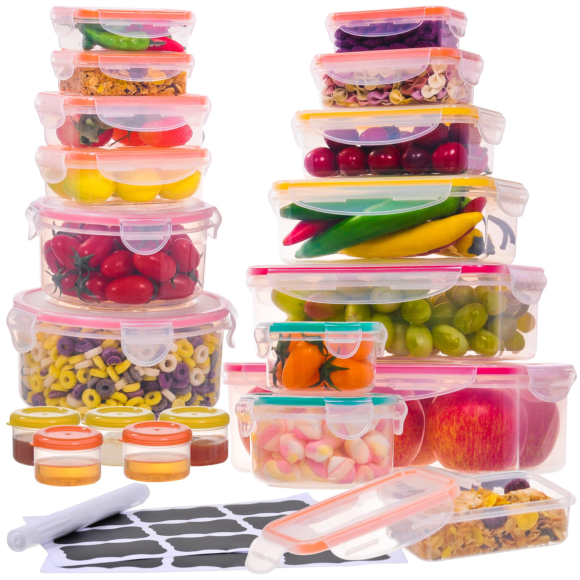 RockBerry 56 PCS Food Storage Containers with Lids Airtight- Plastic Container for Pantry Kitchen Organization-Microwave Dishwasher,Freezer Safe 100% Leak Proof (28 Stackable Boxes-28 Lids)