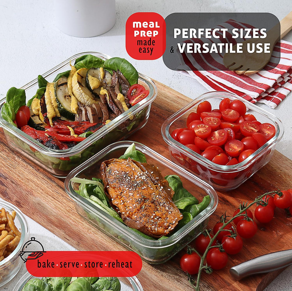 16 Pack Glass Food Storage Containers with Airtight Lids, Microwave Freezer Safe Meal Prep Boxes