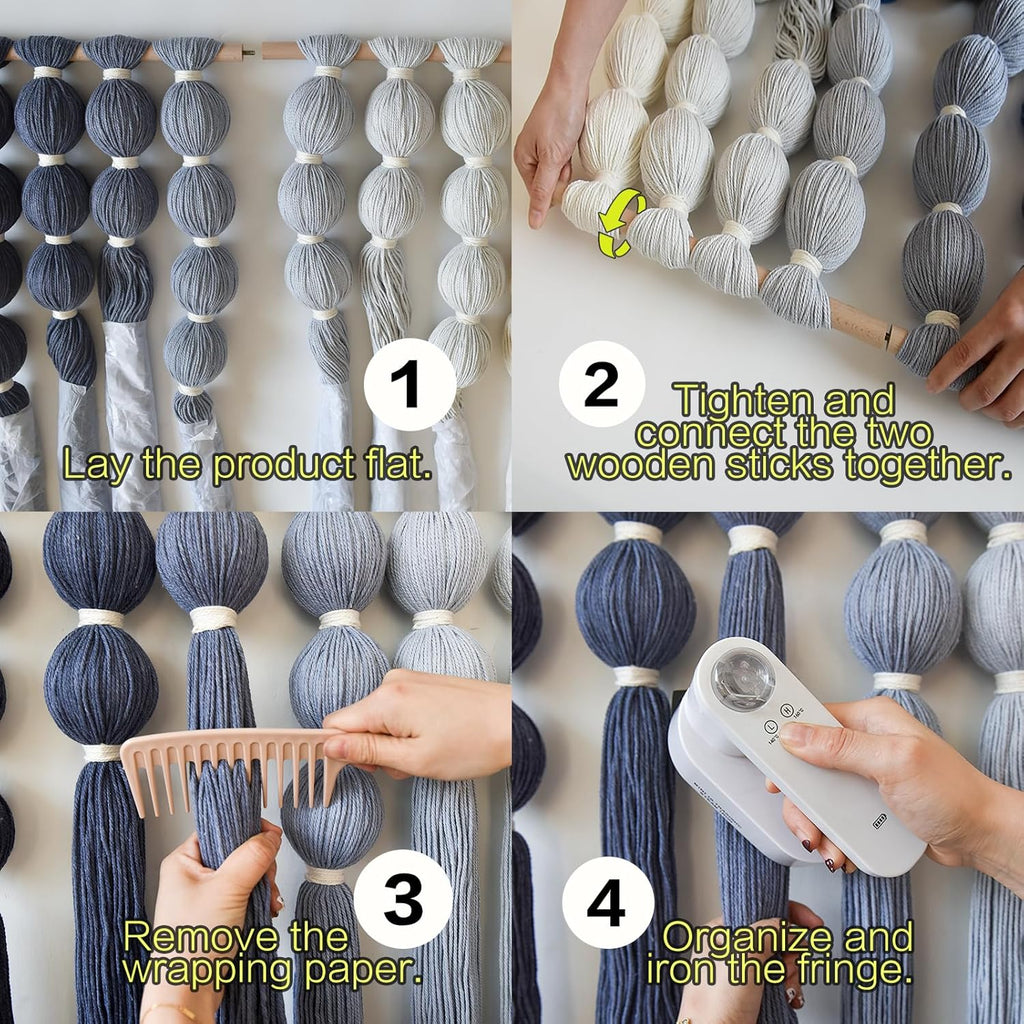 IOWER Macrame Wall Hanging Blue Yarn Wall Art Tassel Wall Decor with Knotted Ball Design Bohemian Wall Decor for Living Room Bedroom Home Backdrop 27" W x 39" L